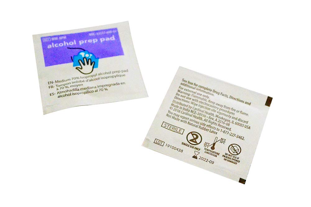 Alcohol Prep Pad Cardinal Health 70% Strength Isopropyl Alcohol Individual Packet Medium Sterile, Packaging Type- Case