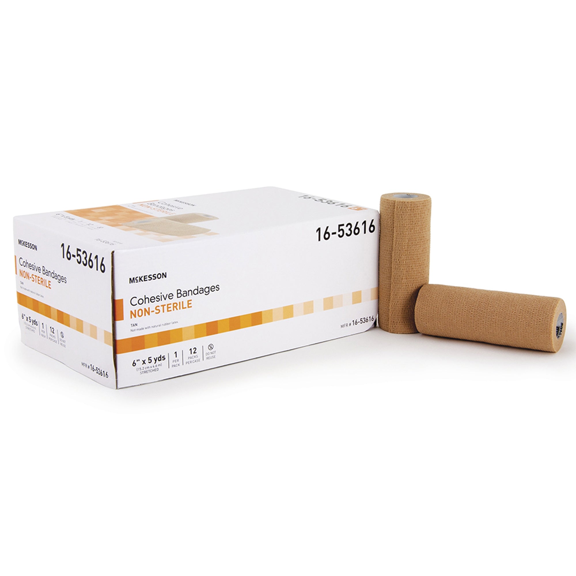 Cohesive Bandage McKesson 6 Inch X 5 Yard Self-Adherent Closure Tan NonSterile Standard Compression, Packaging Type- Case