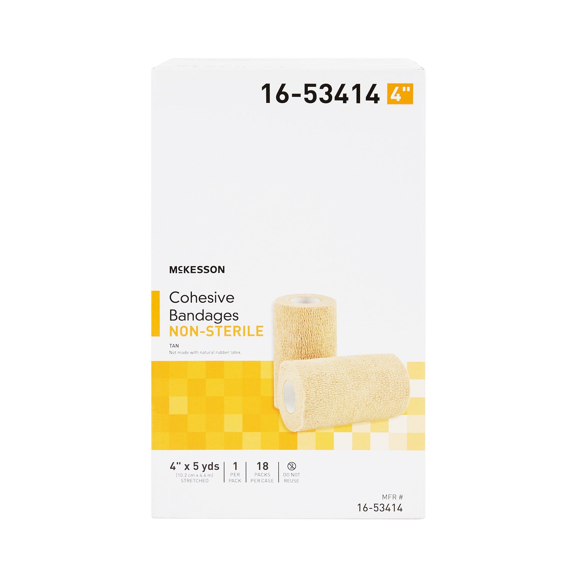 Cohesive Bandage McKesson 4 Inch X 5 Yard Self-Adherent Closure Tan NonSterile Standard Compression, Packaging Type- Case