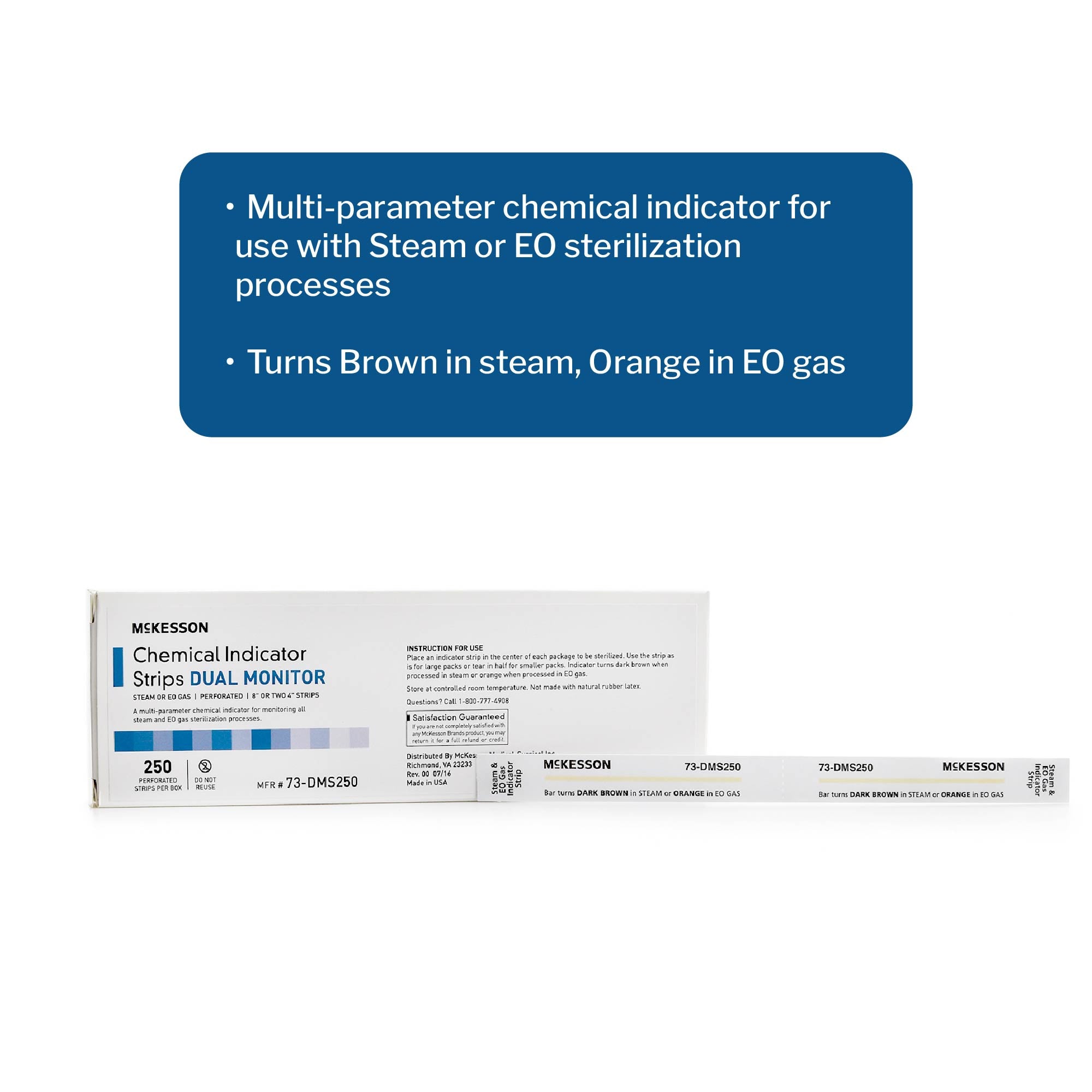 McKesson Sterilization Chemical Indicator Strip Steam / EO Gas 8 Inch, Packaging Type- Case
