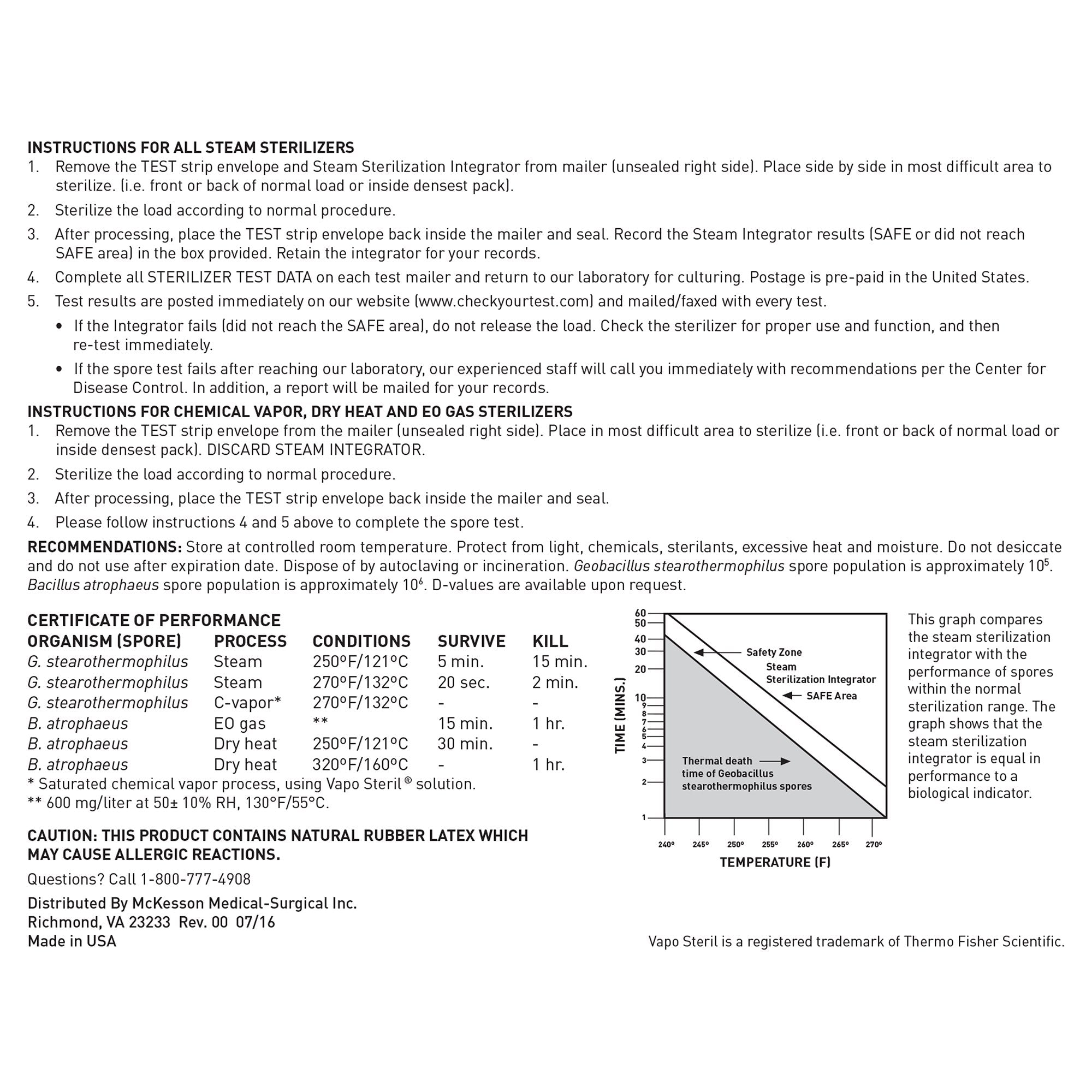 McKesson Sterilizer Monitoring Mail-In Service Steam / EO Gas / Dry Heat / Chemical Vapor, Packaging Type- Box