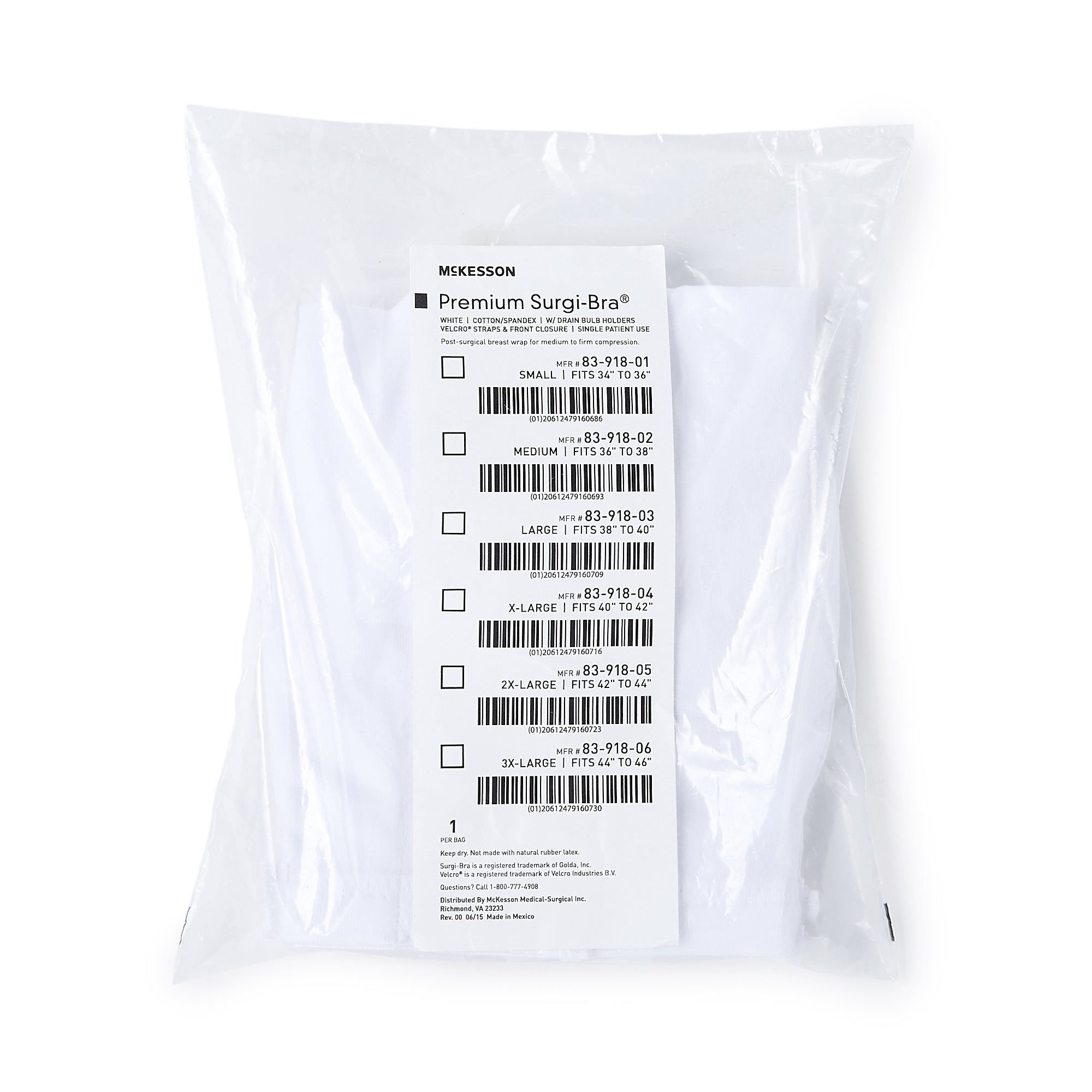 Post-Surgical Bra McKesson White 36 to 38 Inch, Packaging Type- Each
