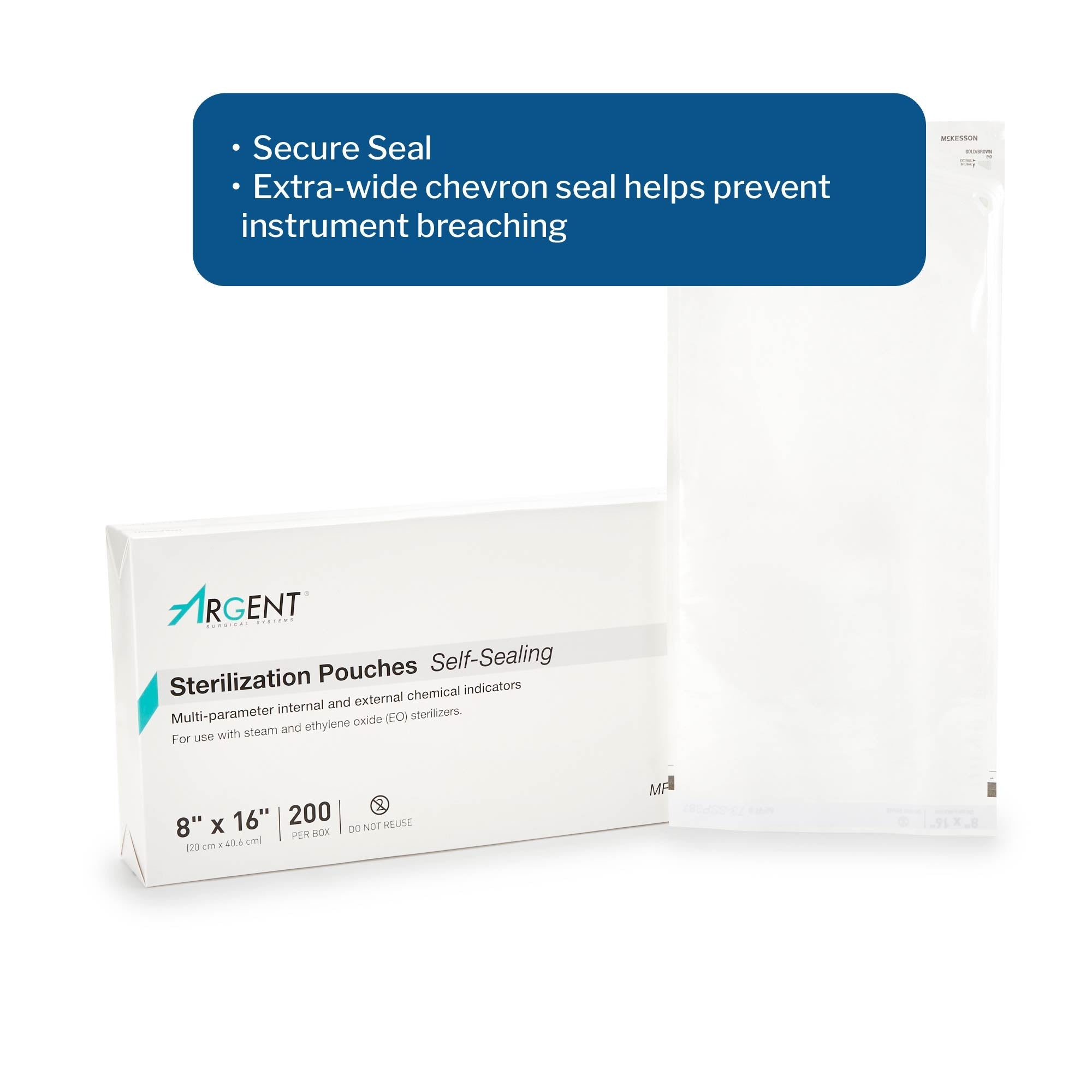 sterilization pouch mckesson argent sure check ethylene oxide eo gas steam 8 x 16 inch transparent blue self seal paper film packaging type box