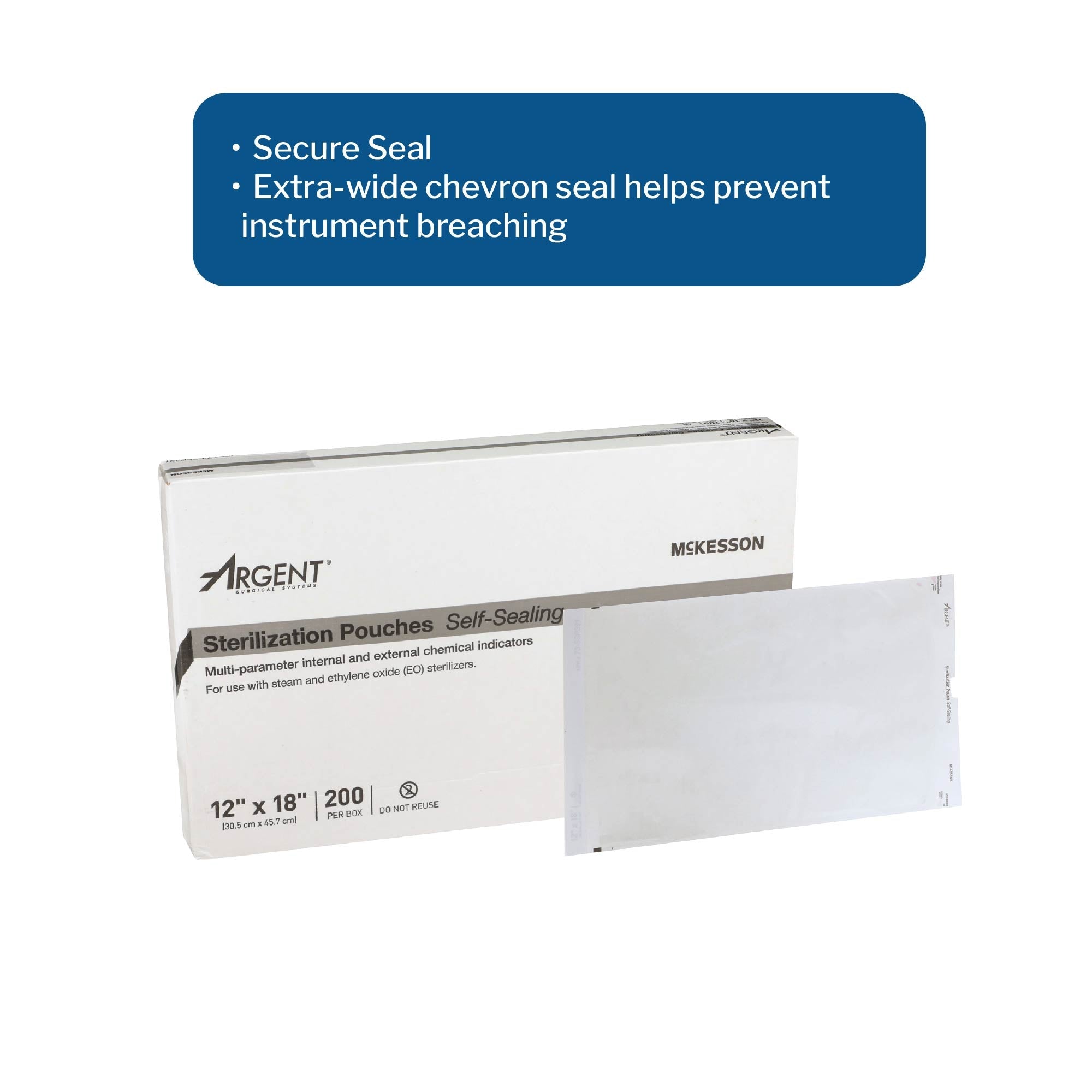 sterilization pouch mckesson argent sure check ethylene oxide eo gas steam 12 x 18 inch transparent blue self seal paper film packaging type box
