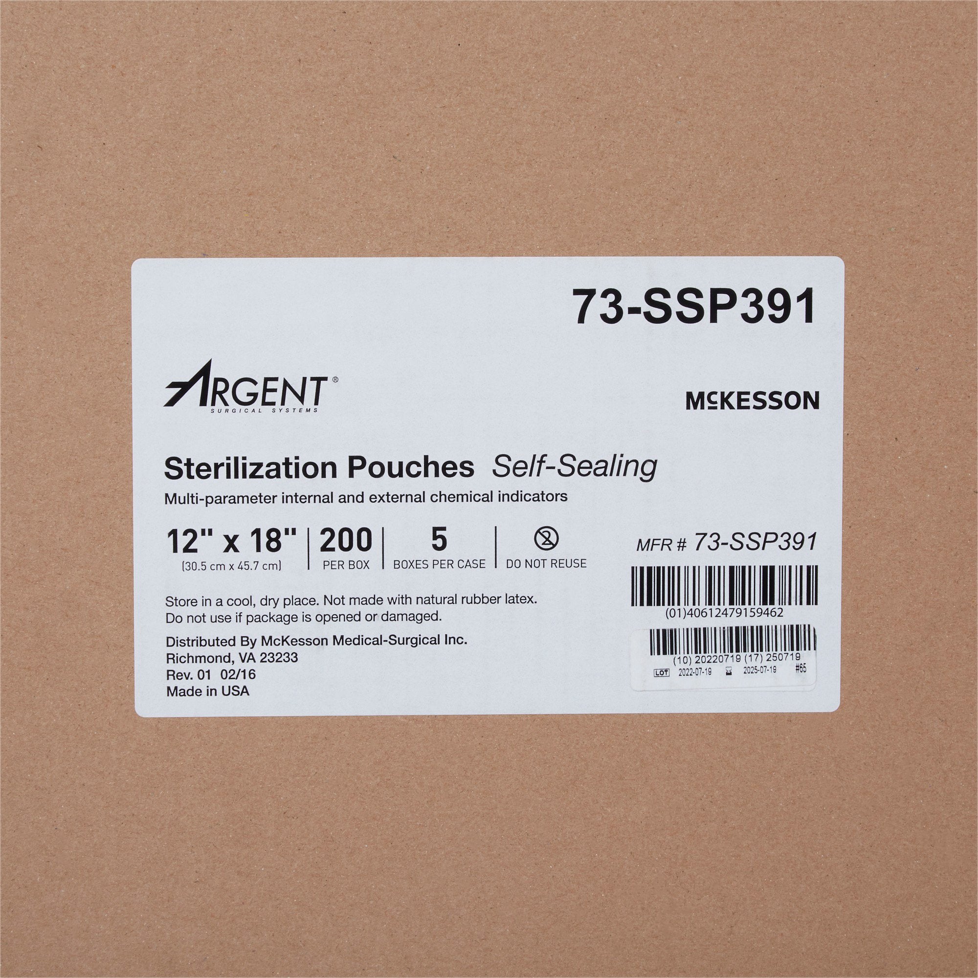 Sterilization Pouch McKesson Argent Sure-Check Ethylene Oxide (EO) Gas / Steam 12 X 18 Inch Transparent / Blue Self Seal Paper / Film, Packaging Type- Case