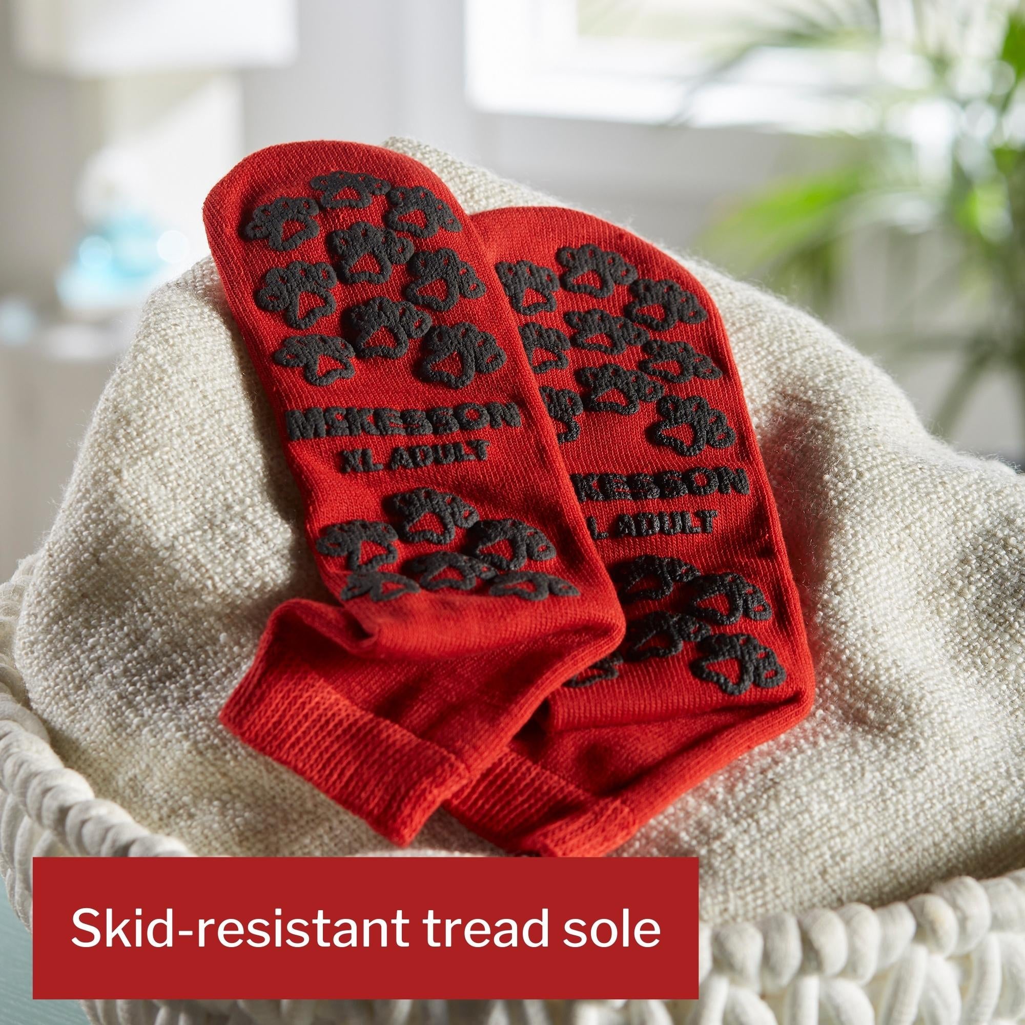 Slipper Socks McKesson Terries Unisex Adult X-Large Single Tread Single Patient Use Red, Packaging Type- Case