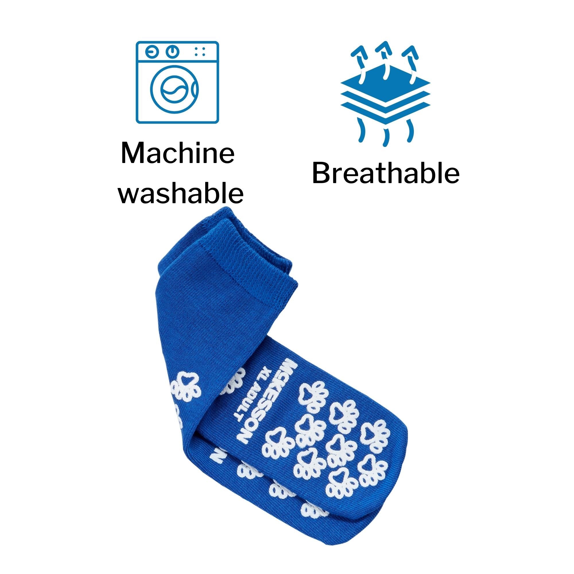 Slipper Socks McKesson Terries Unisex Adult X-Large Double Tread Single Patient Use Royal Blue, Packaging Type- Case