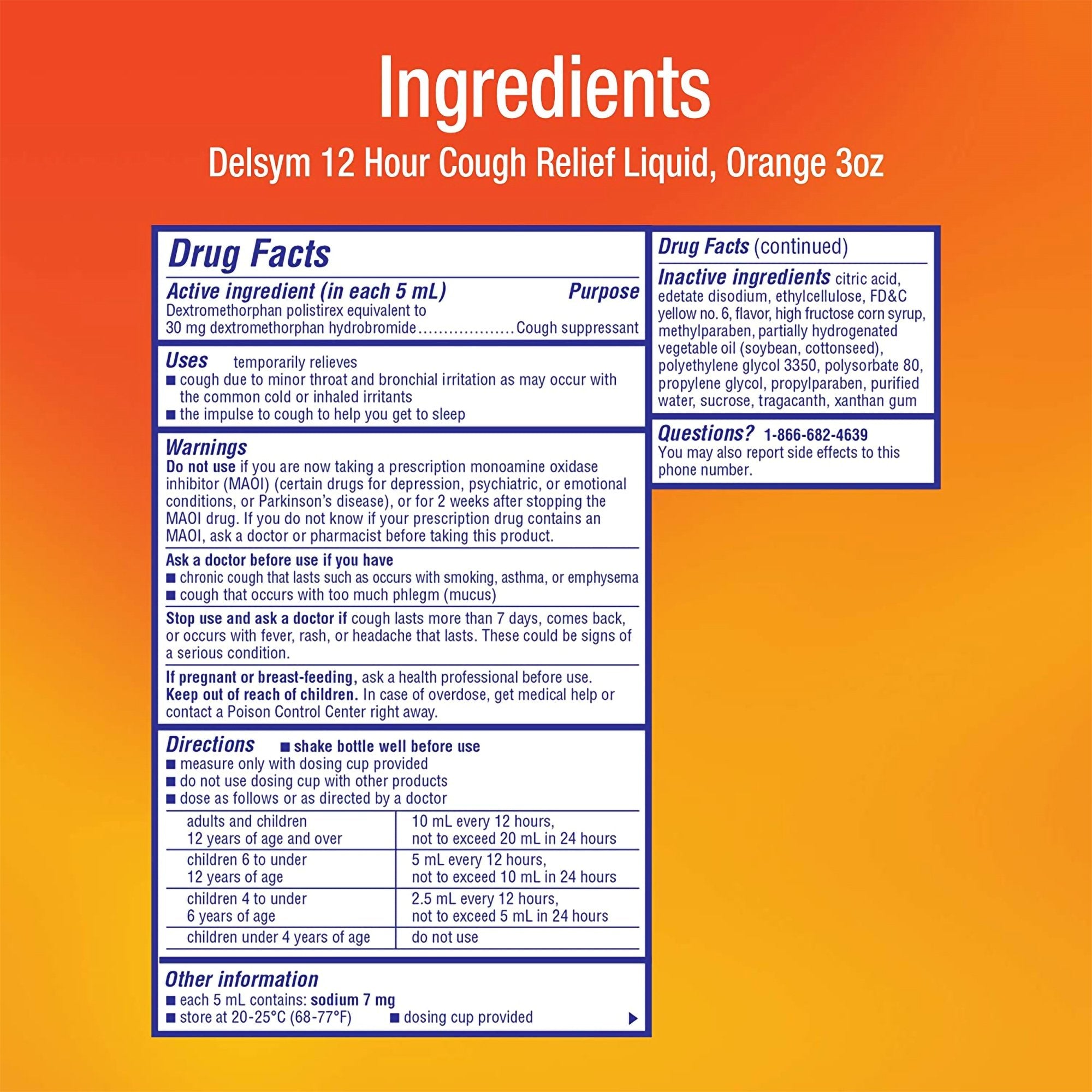 Cold and Cough Relief Delsym 30 mg / 5 mL Strength Liquid 3 oz.,Packaging Type- Each