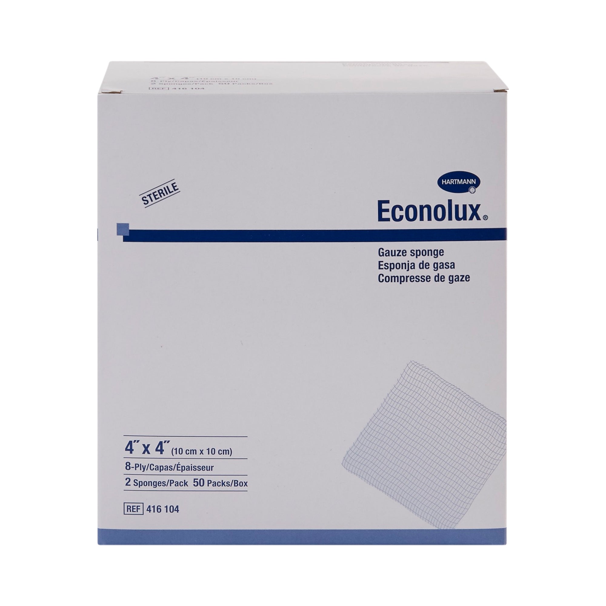 Gauze Sponge Econolux 4 X 4 Inch 8-Ply Sterile 2 per Pack, Packaging Type- Case
