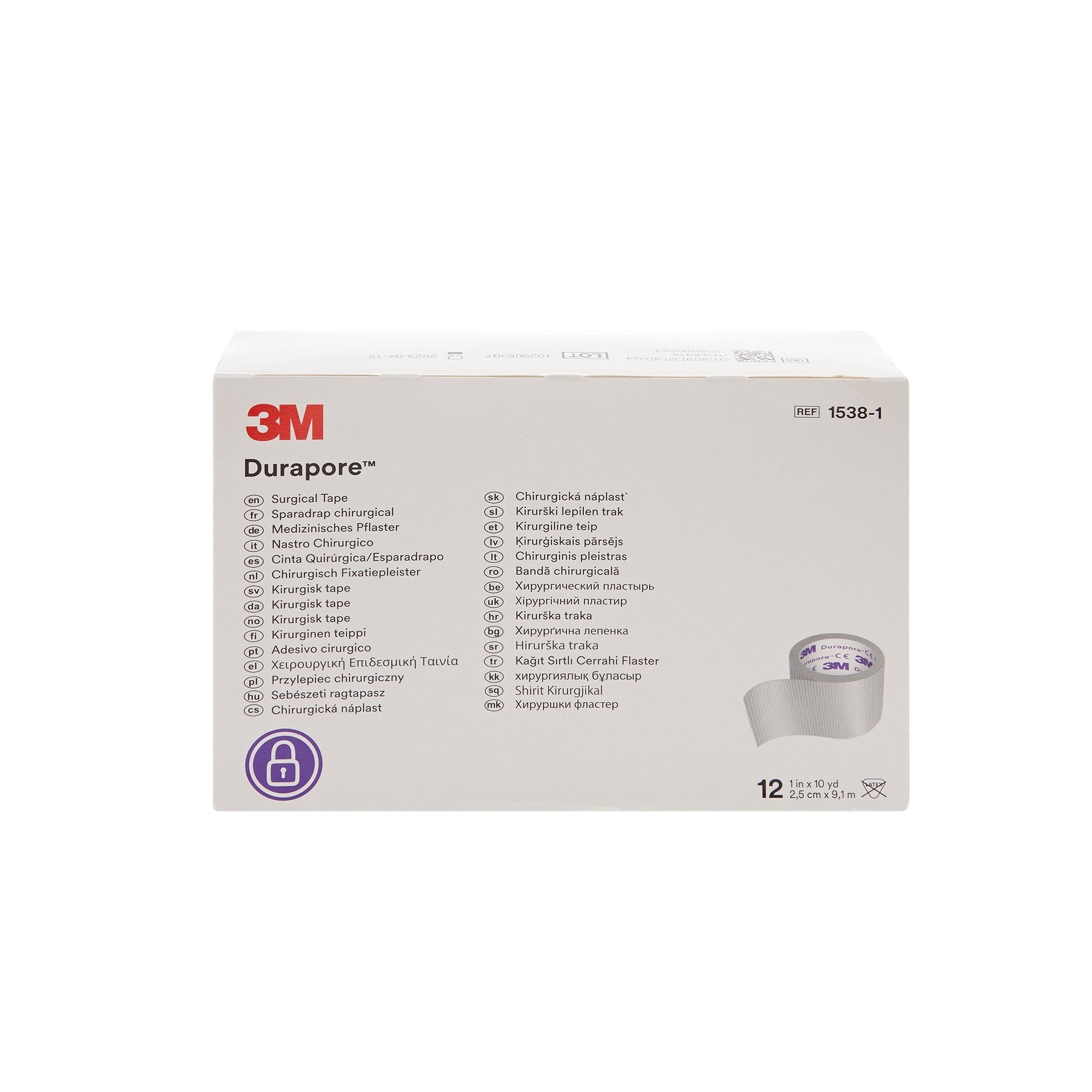 Cinta médica 3M Durapore blanca de 1 pulgada x 10 yardas, tela similar a la seda, no estéril