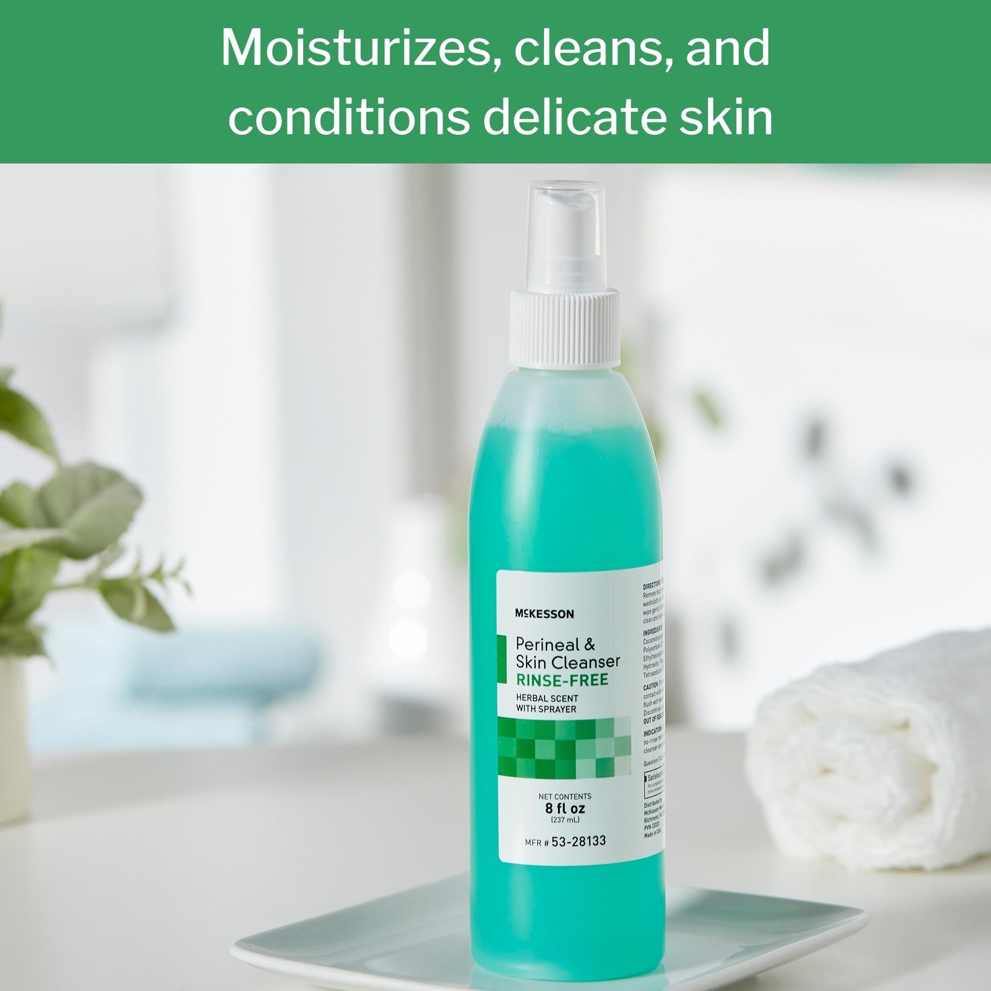 Rinse-Free Perineal Wash McKesson Liquid 8 oz. Pump Bottle Herbal Scent, Packaging Type- Case
