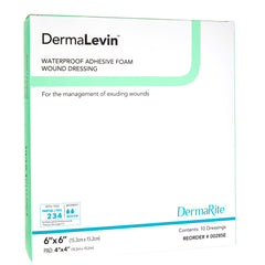 Foam Dressing DermaLevin 6 X 6 Inch With Border Waterproof Backing Hydrocolloid Adhesive Square Sterile, Packaging Type- Box