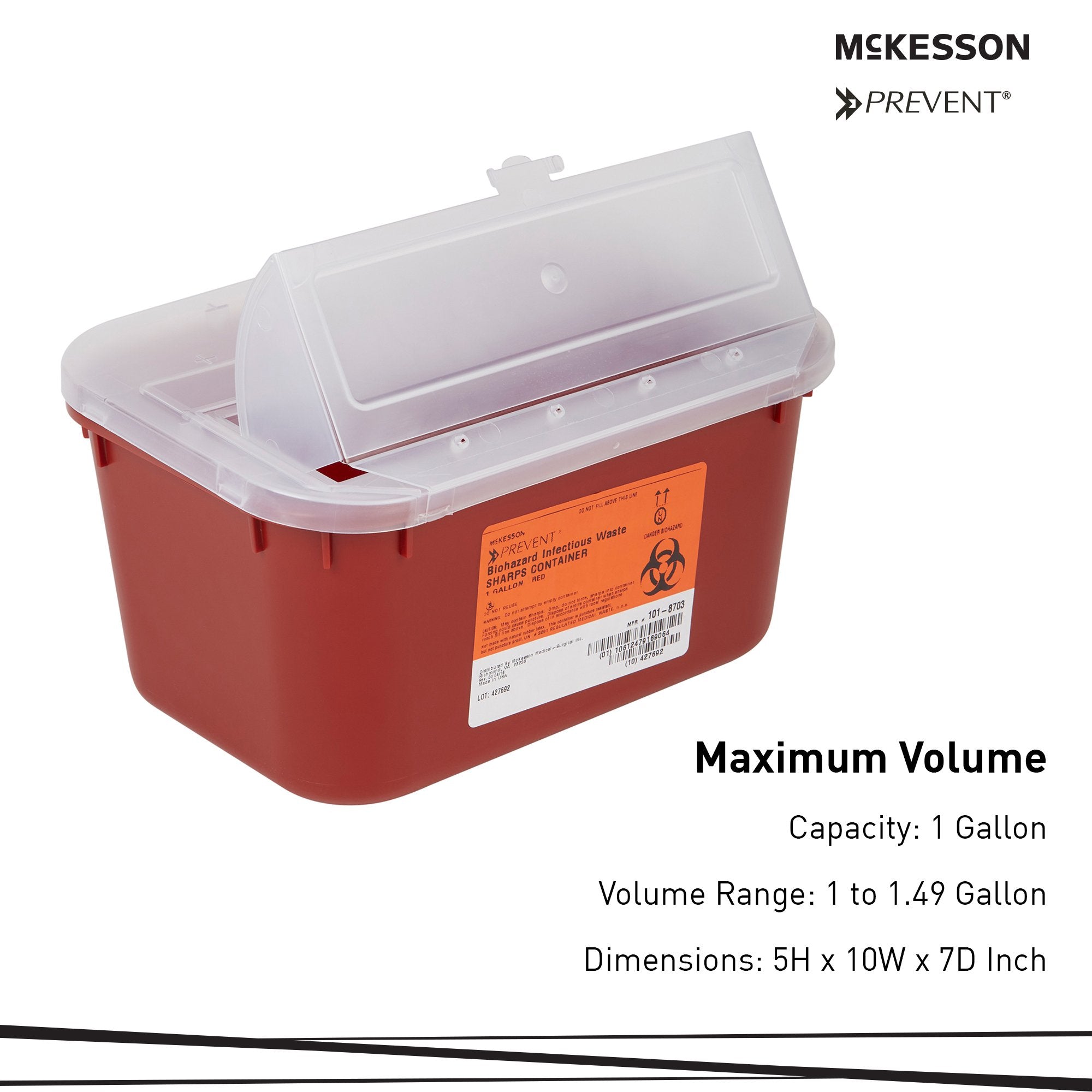 Sharps Container McKesson Red Base 5 H X 10 W X 7 D Inch Horizontal Entry 1 Gallon, Packaging Type- Case