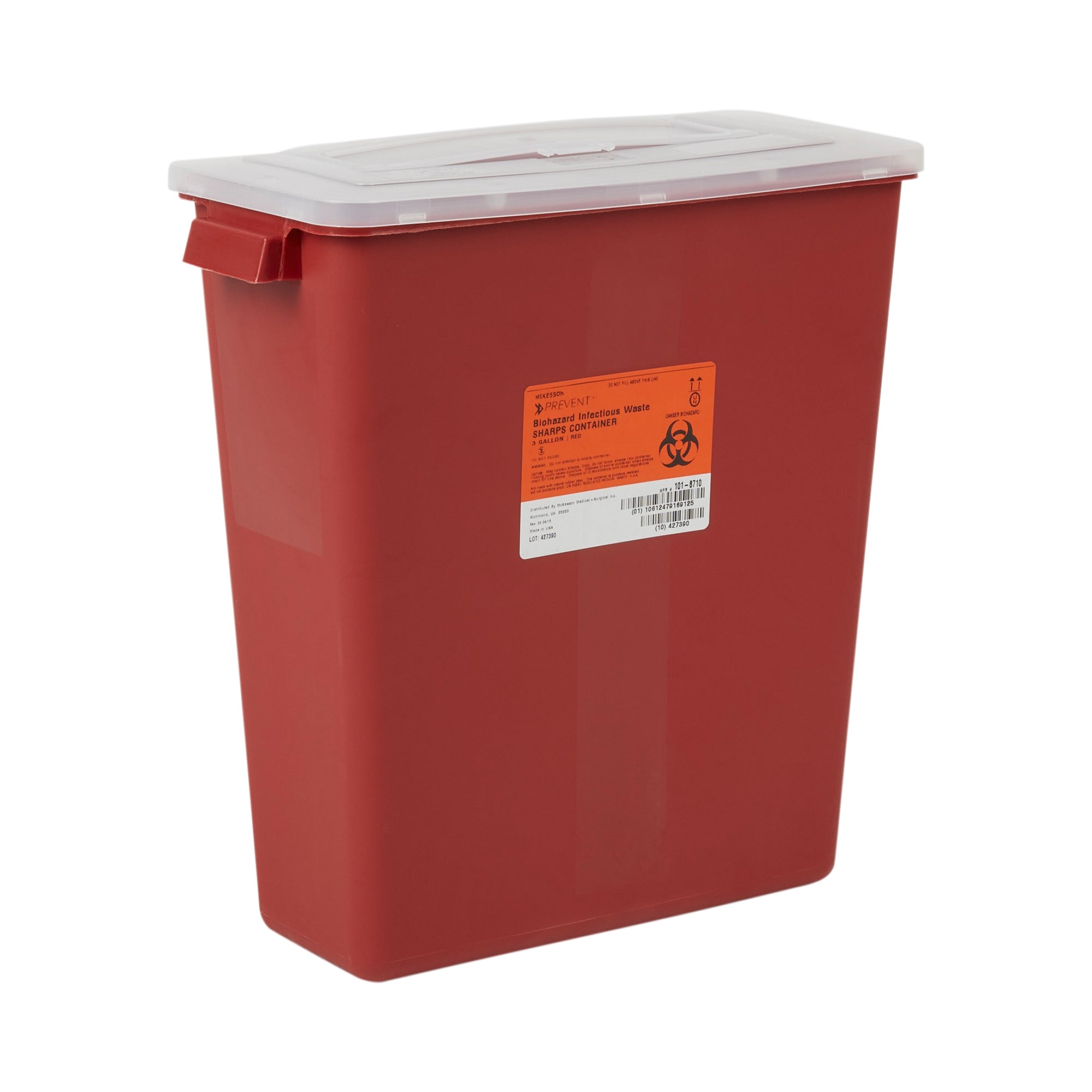 Sharps Container McKesson Red Base 13-1/2 H X 12-1/2 W X 6 D Inch Horizontal Entry 3 Gallon, Packaging Type- Case