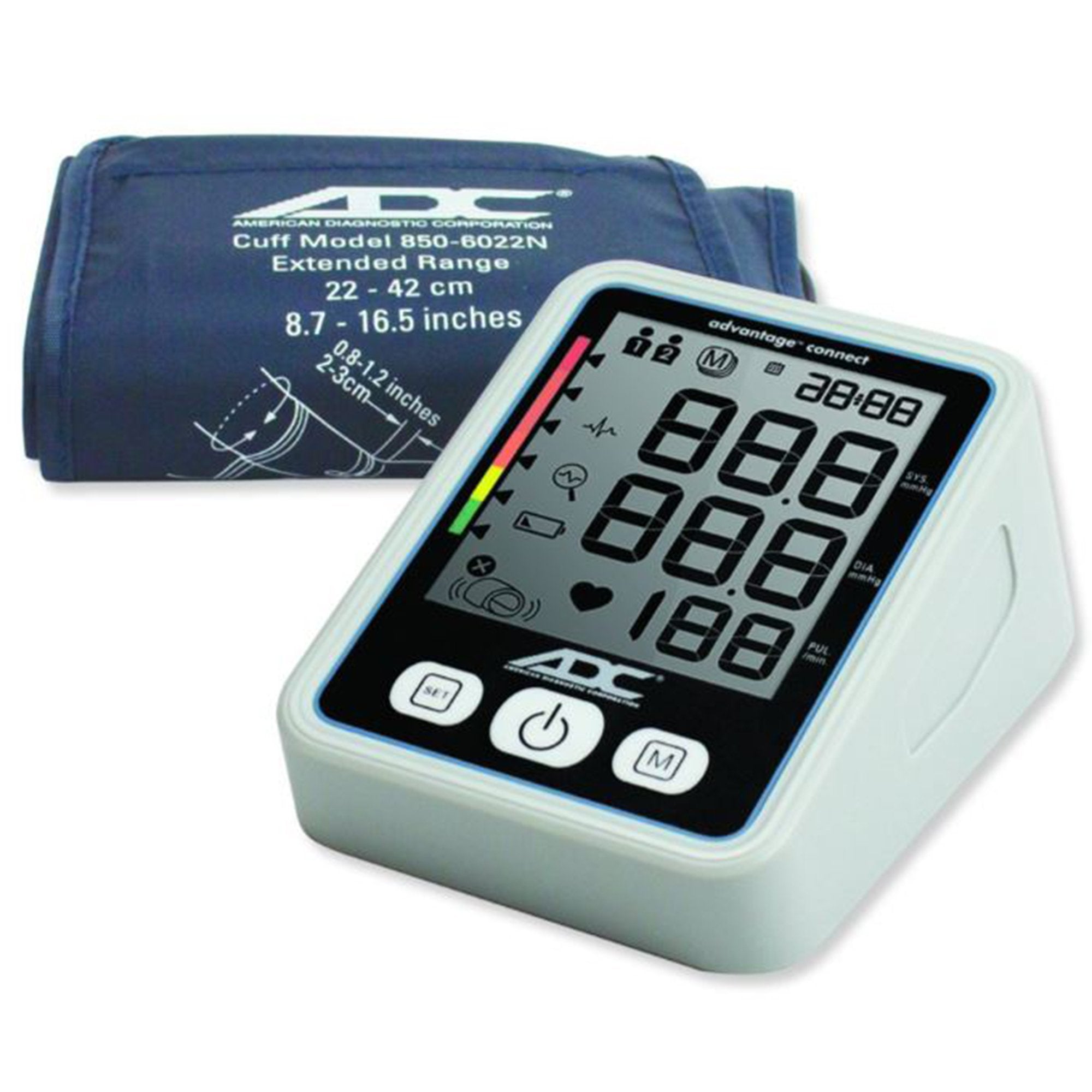 Home Automatic Digital Blood Pressure Monitor Advantage Connect Wide Range Nylon Cuff 22 - 42 cm Desk Model