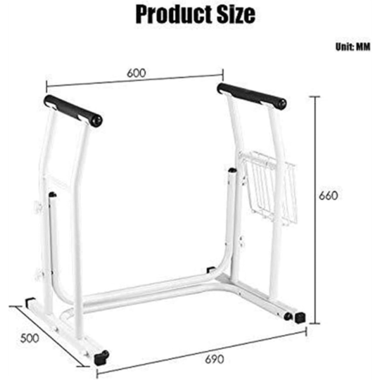 Adjustable toilet safety frame support