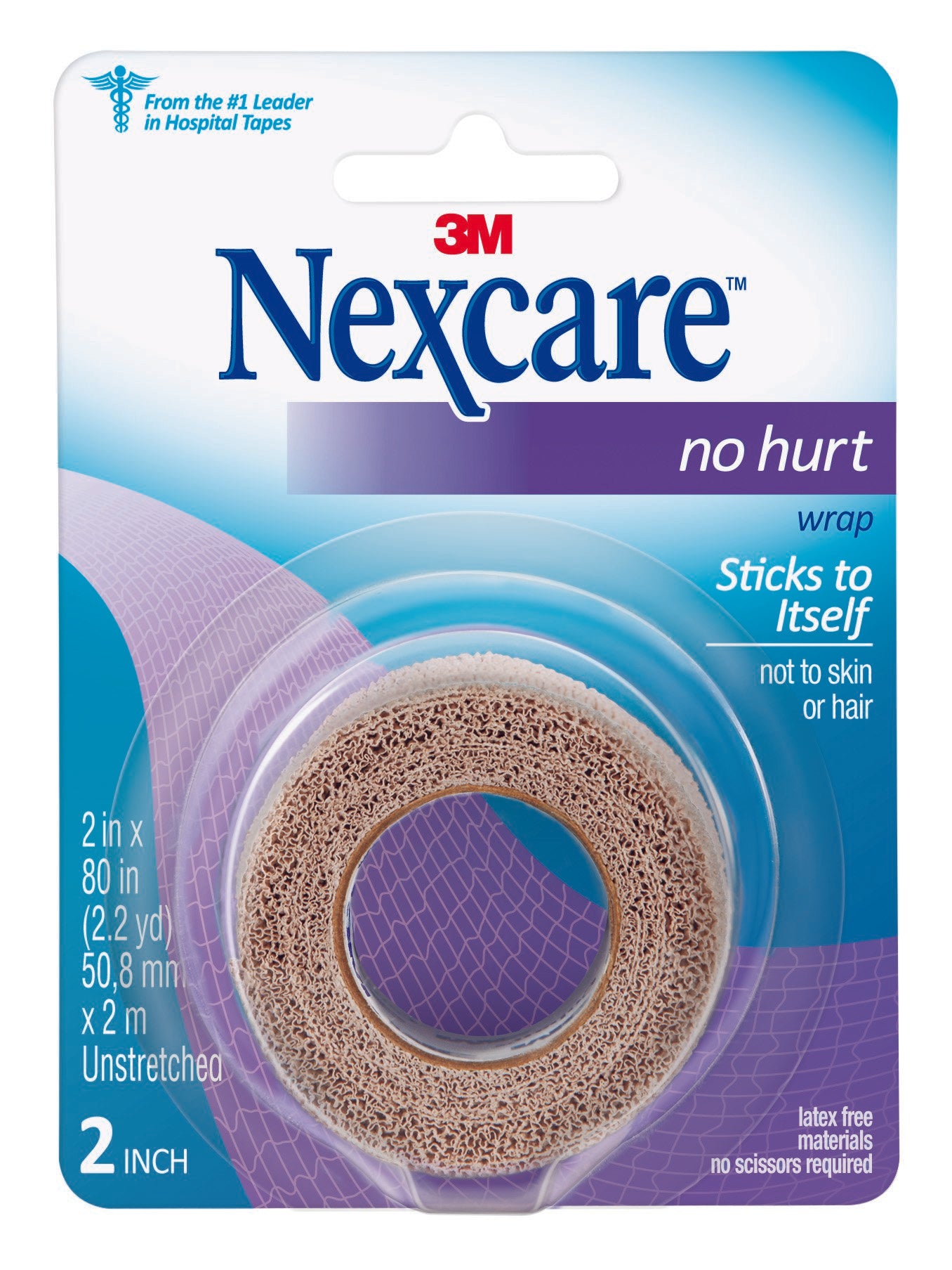 Cohesive Bandage Nexcare No Hurt 2 X 80 Inch Self-Adherent Closure Tan NonSterile Standard Compression