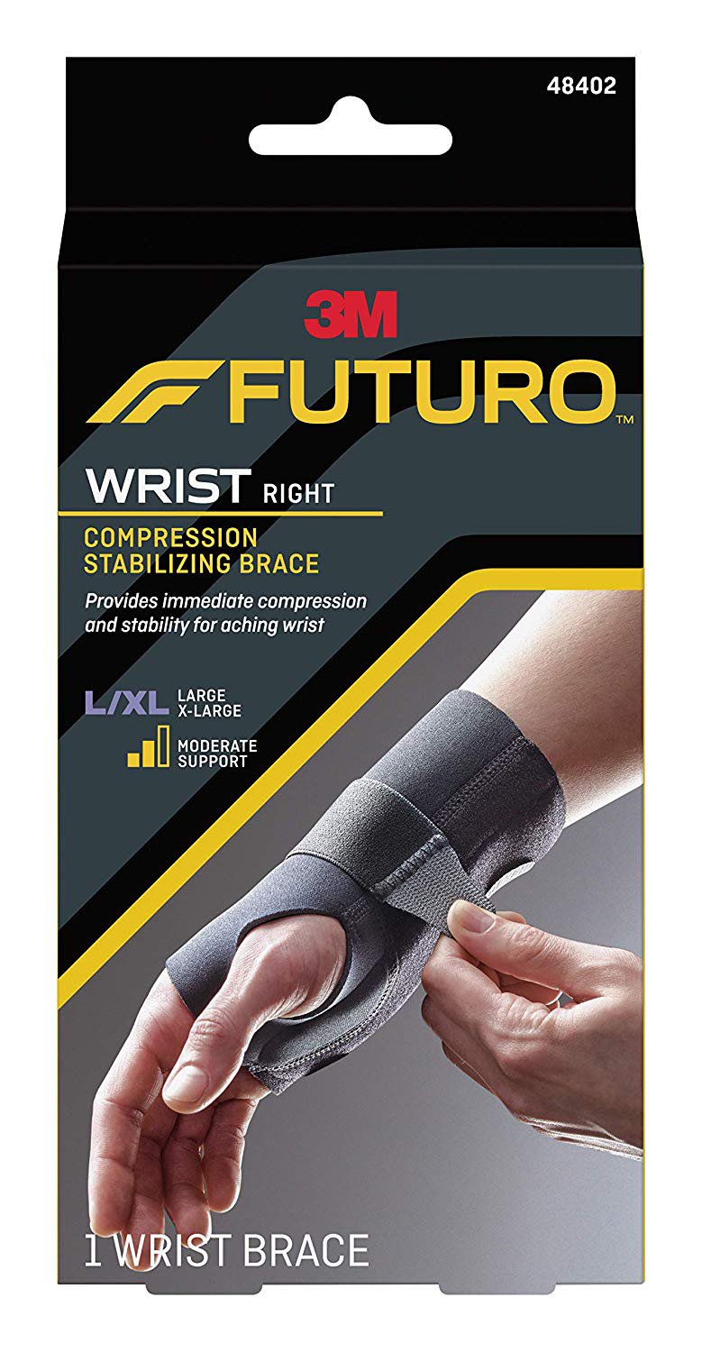 Wrist Brace Futuro Compression Stabilizing Low Profile Aluminum / Nylon / Polyester / Polyethylene / Spandex / Silicone Right Hand Black Large / X-Large