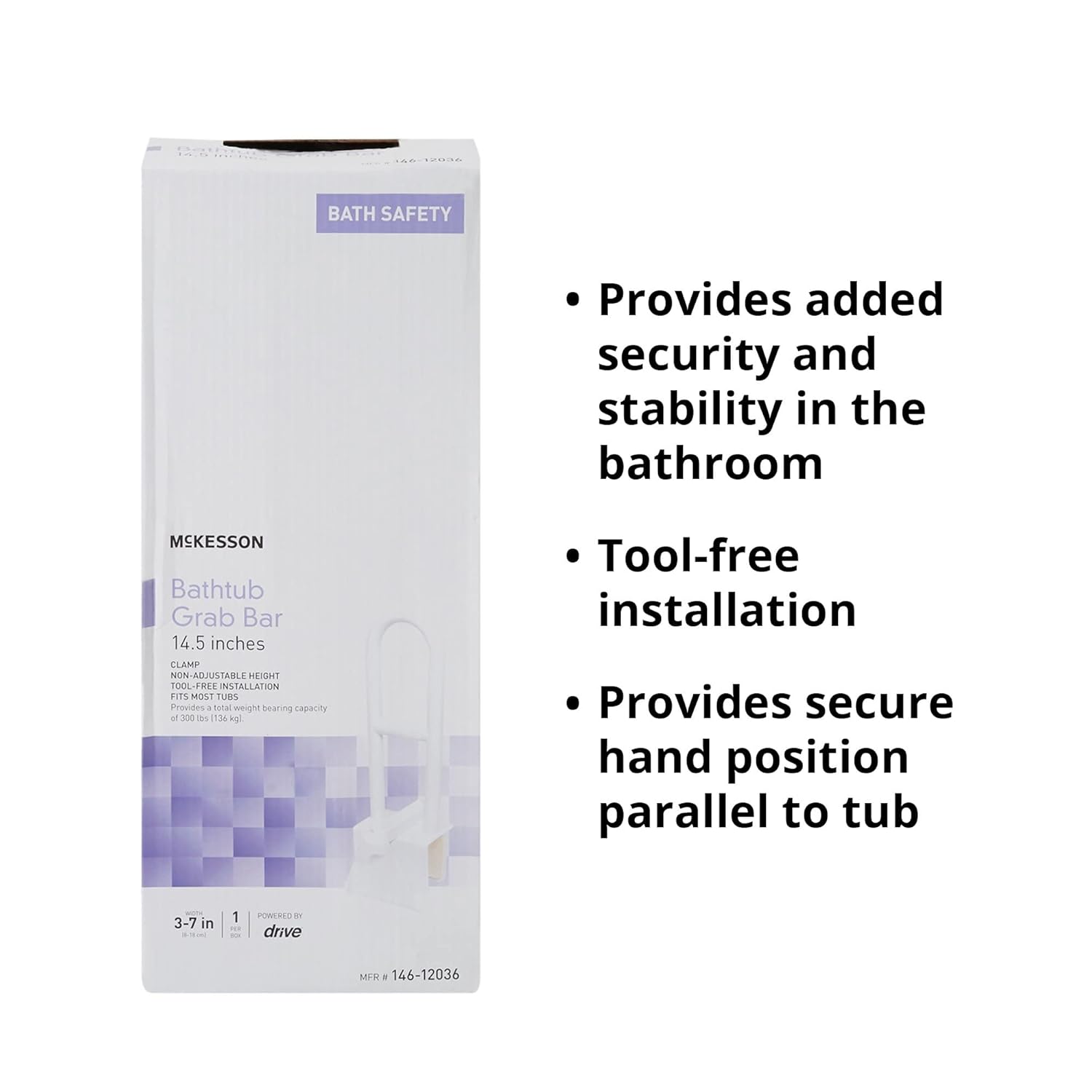 Bathtub Grab Bar McKesson White Steel, Packaging Type- Case