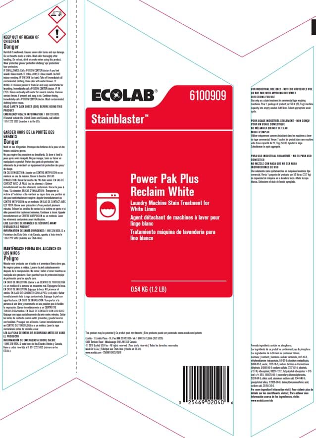 Laundry Stain Remover StainBlaster Power Pak Reclaim White 1.2 lbs. Bag Powder Floral Scent, Packaging Type- Case