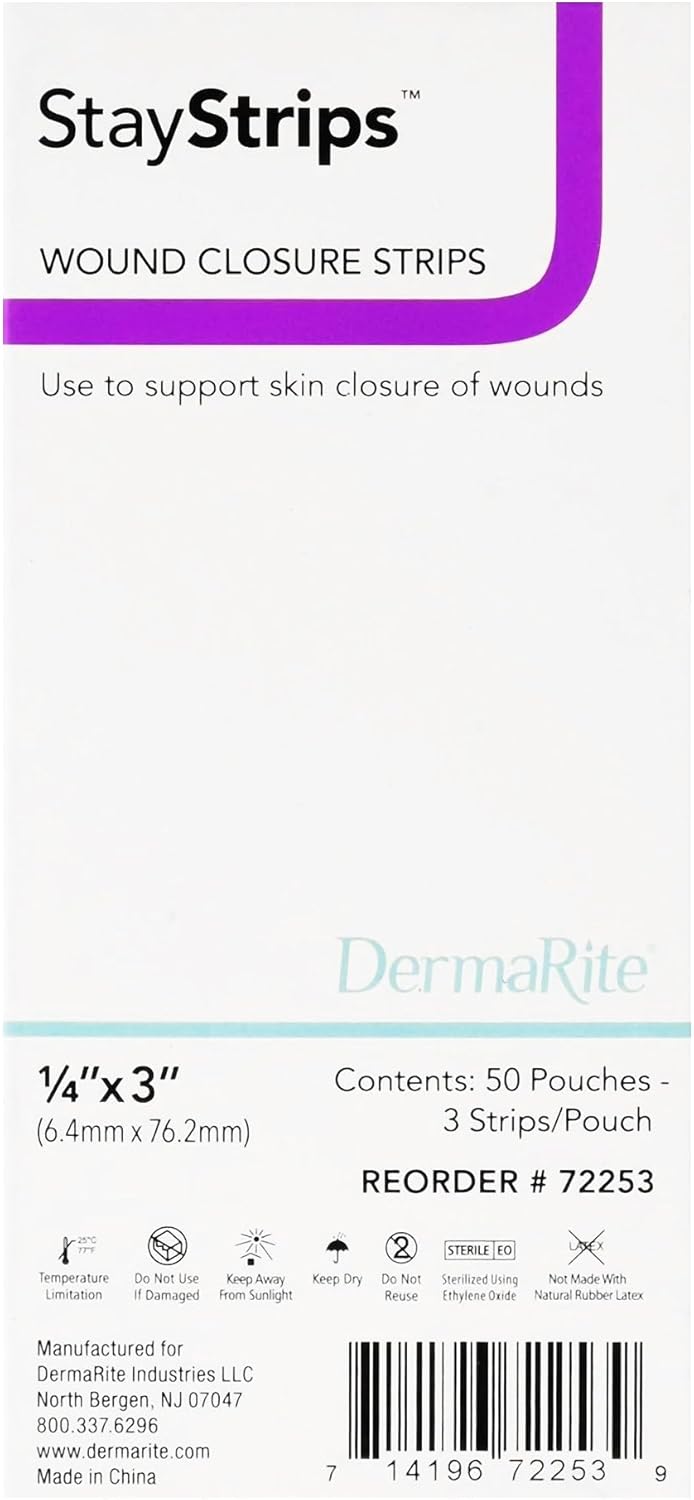 Skin Closure Strip StayStrips 1/4 X 3 Inch Nonwoven Material Flexible Strip White