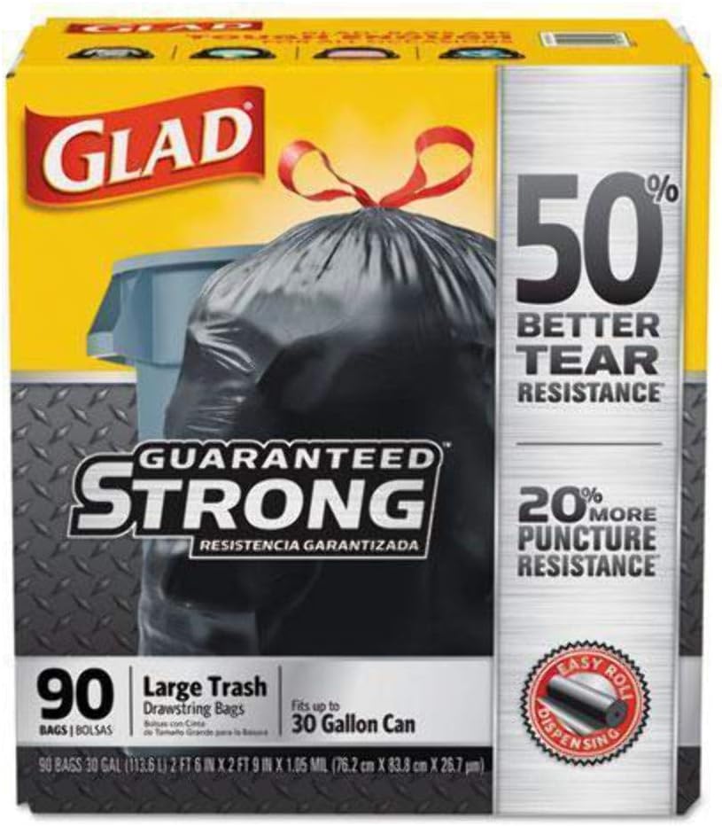 Trash Bag Glad 30 gal. Black LLDPE 1.05 mil 30 X 33 Inch Flat Pack, Packaging Type- Case