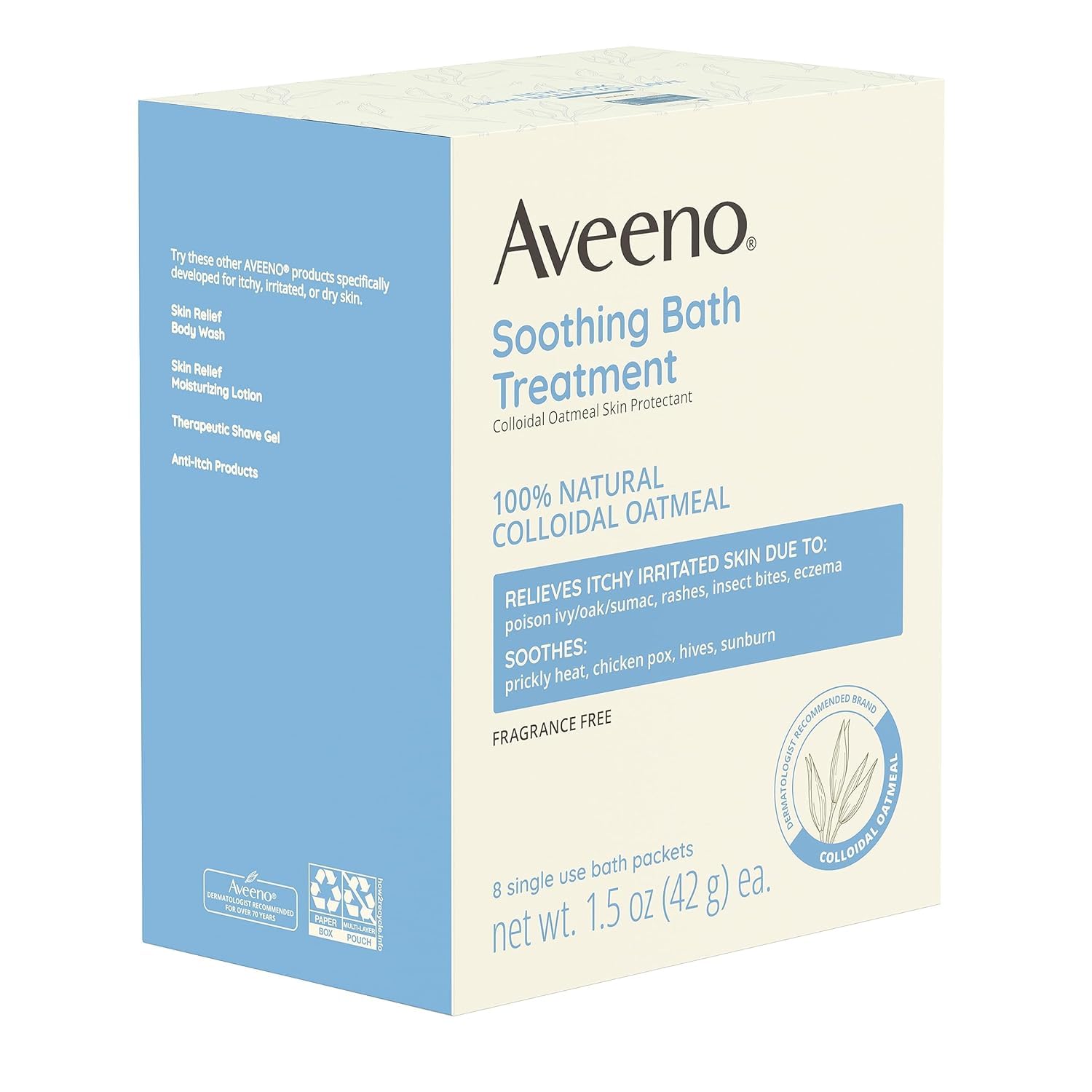 bath additive aveeno 1 5 oz individual packet unscented powder packaging type box