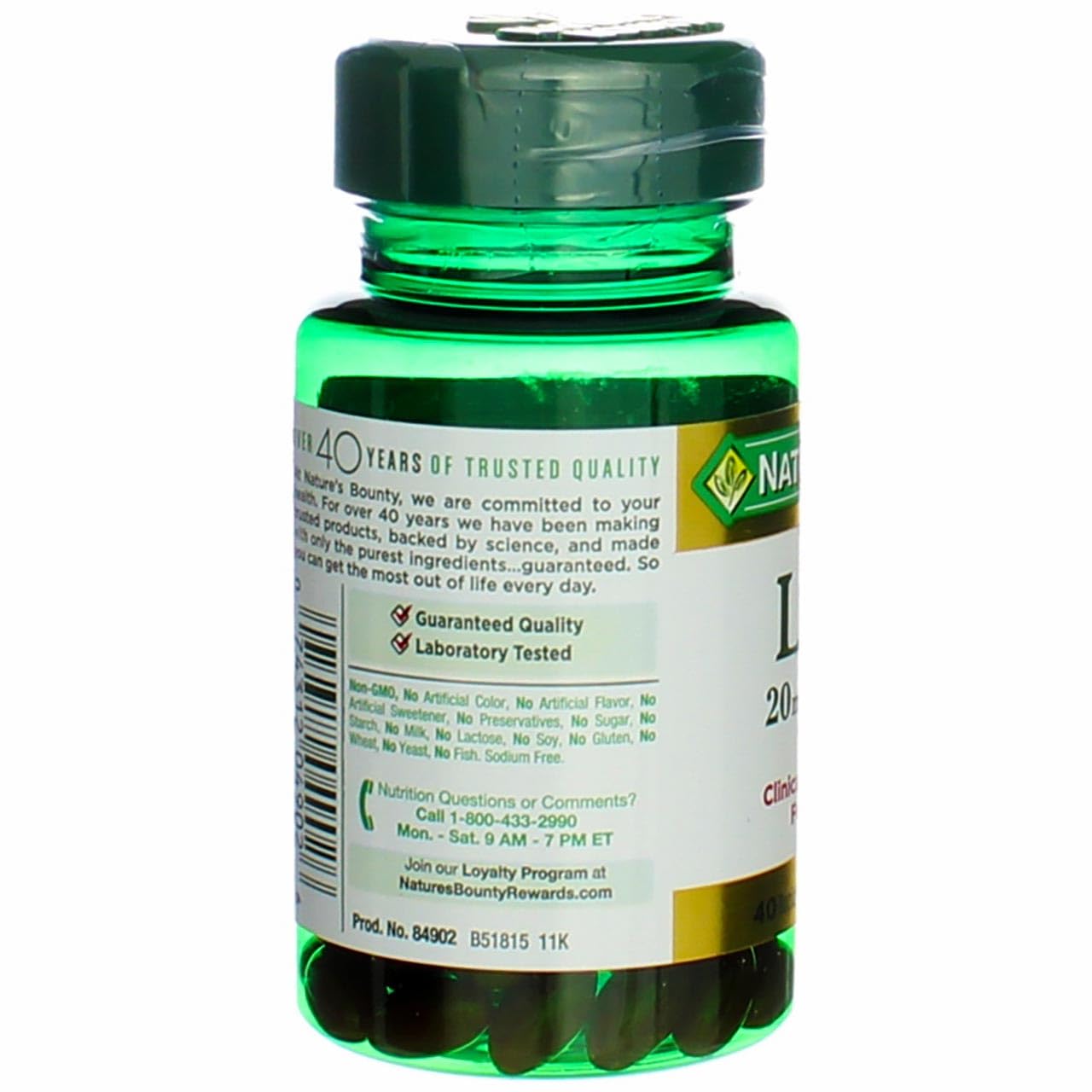 Eye Vitamin Supplement Nature's Bounty Lutein 20 mg Strength Softgel 40 per Bottle,Packaging Type- Each
