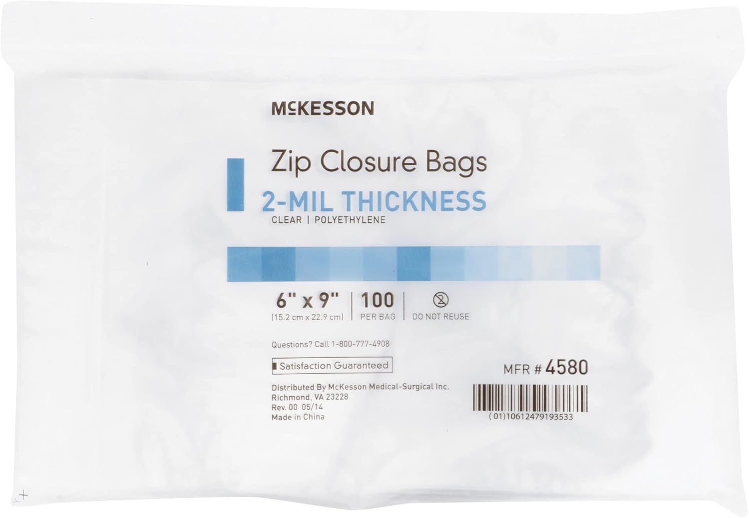 Reclosable Bag McKesson 6 X 9 Inch Polyethylene Clear Zipper Closure, Packaging Type- Case