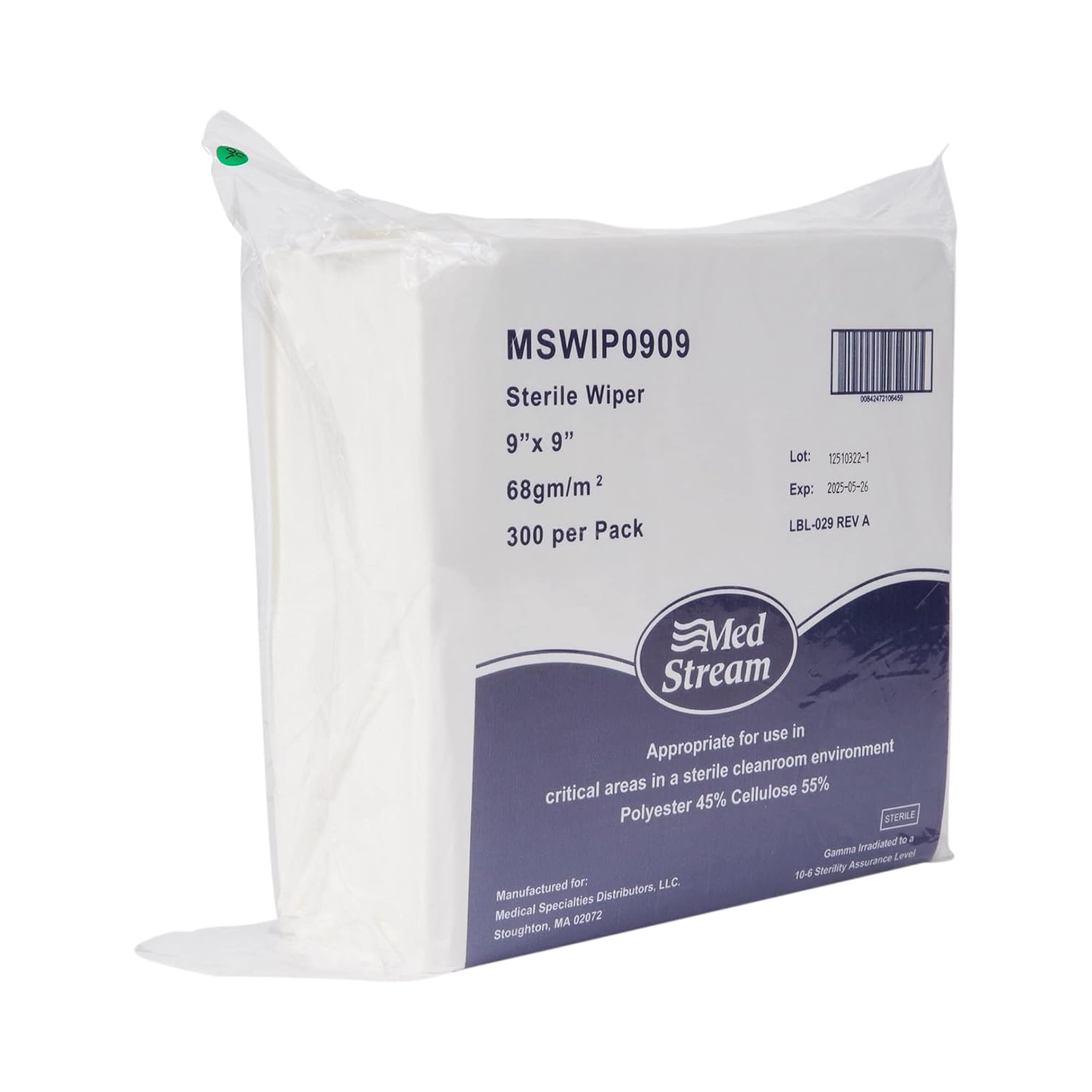 Cleanroom Wipe McKesson ISO Class 5 White Sterile Polyester / Cellulose 9 X 9 Inch Disposable, Packaging Type- Case