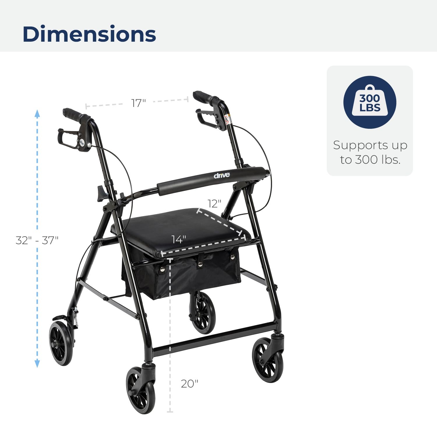 aluminum rollator w loop brake black 4 wheel