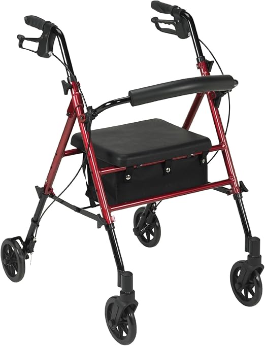 Drive Medical Aluminium Walker For Seniors and Elders, Wheel size 7.5 inch With Handle Height 31.5 - 35.5inch, Weight Capacity 300lbs Red Color ,Foldable, 11061B