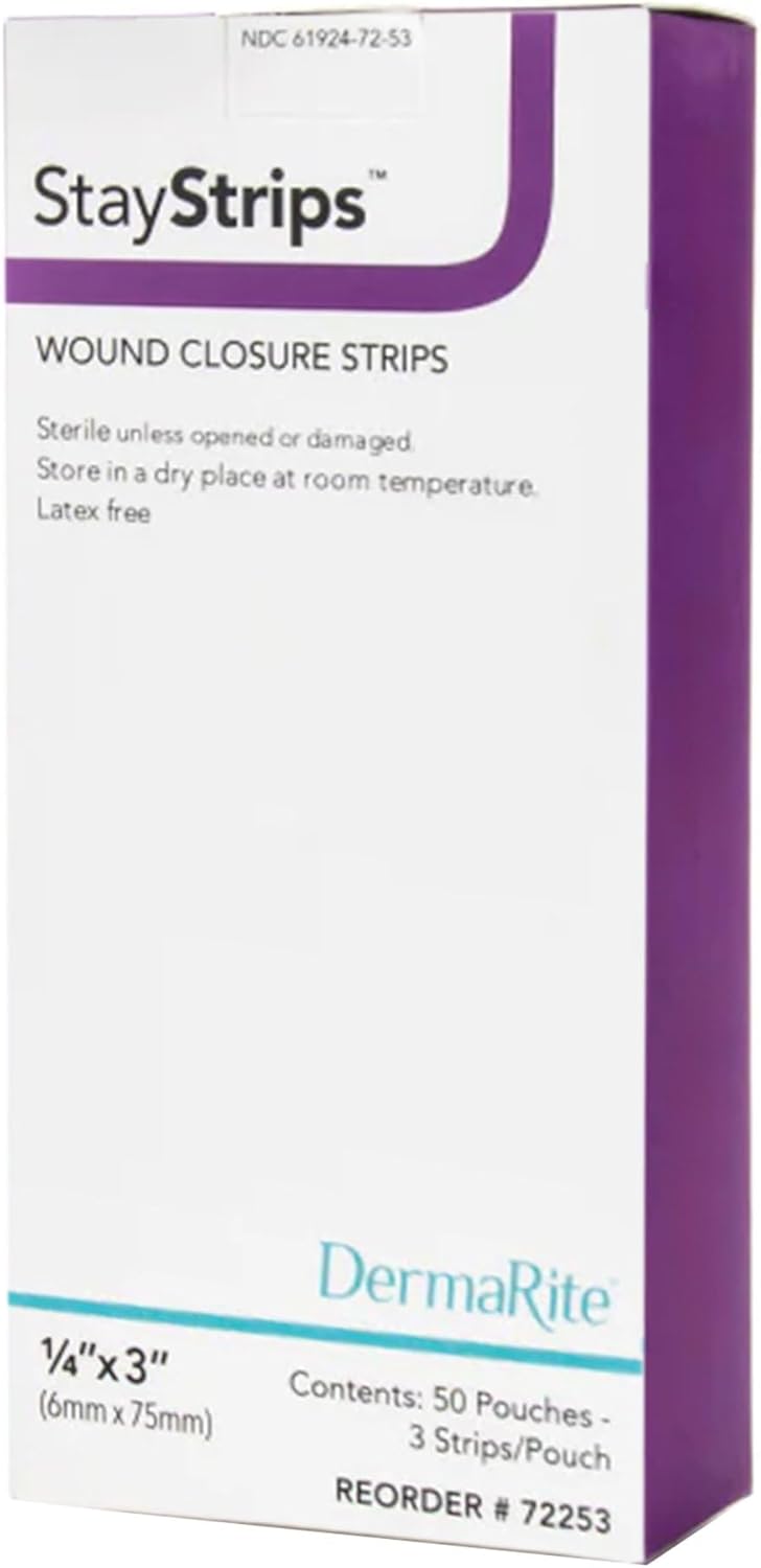 Skin Closure Strip StayStrips 1/4 X 3 Inch Nonwoven Material Flexible Strip White