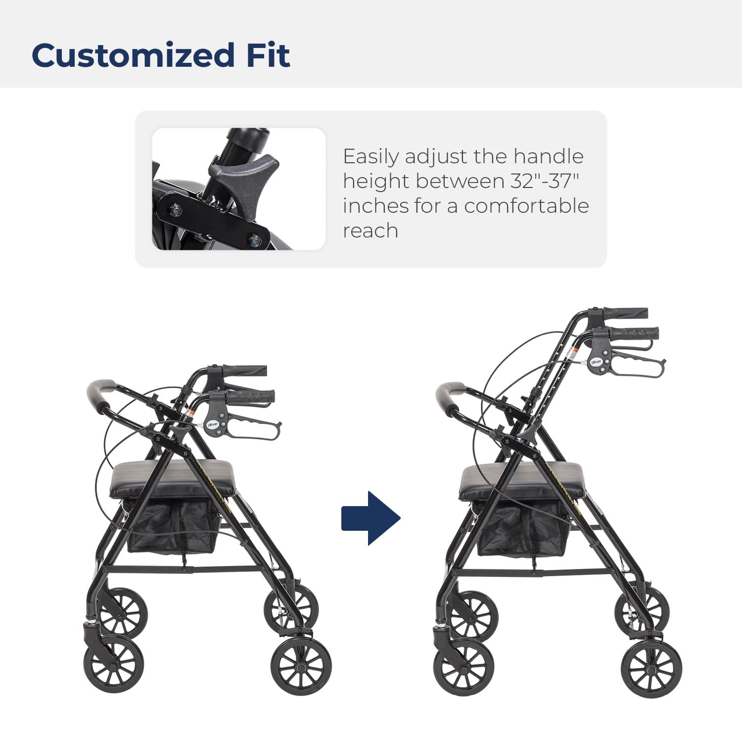 aluminum rollator w loop brake black 4 wheel