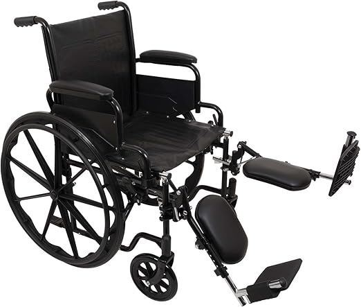 Silla de ruedas Probasics K2 con reposabrazos acolchados abatibles y extraíbles y reposapiernas elevable, ruedas delanteras de 8" x 1" y traseras de 24", capacidad de peso de 300 lb, 16" x 16", WC21616DE