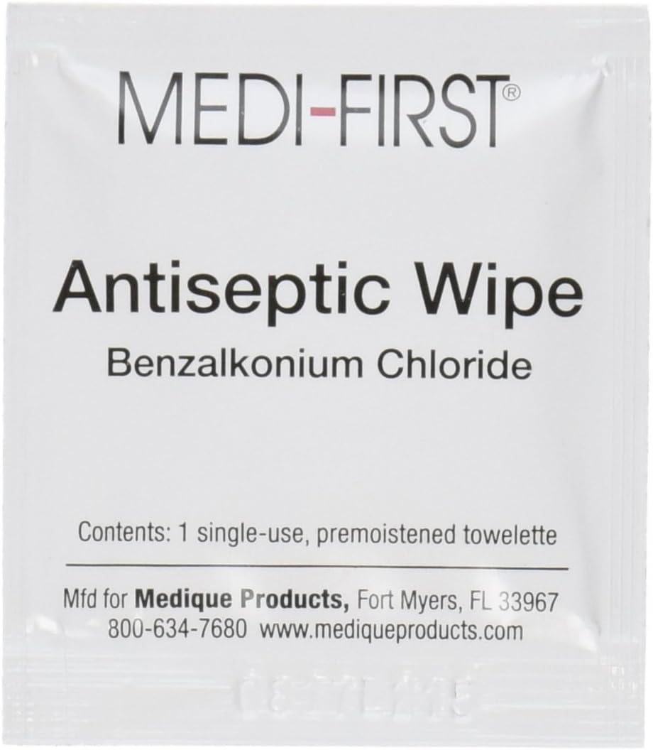 First Aid Kit Refill Antiseptic Skin Towelette Medi-First Individual Packet Scented 20 Count, Packaging Type- Case