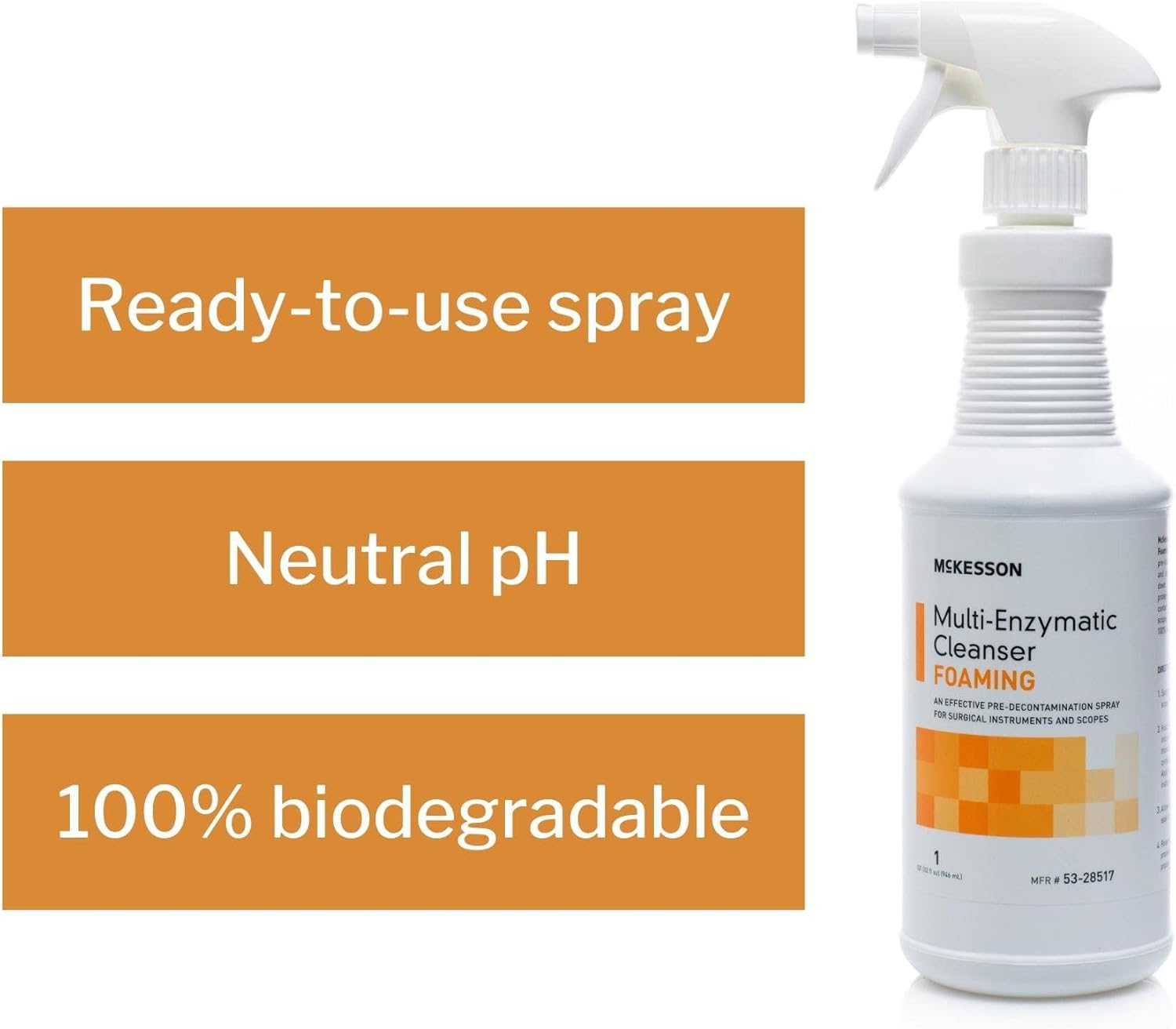 Multi-Enzymatic Instrument Detergent McKesson Foam RTU 1 Quart Bottle Fresh Rain Scent, Packaging Type- Case