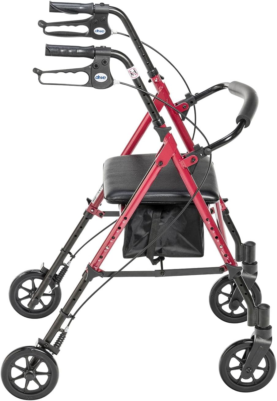 aluminum rollator w loop brake burgundy 4 wheel