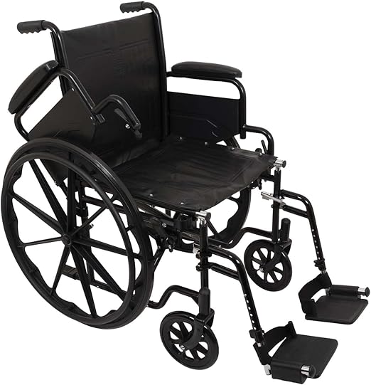 Silla de ruedas Probasics K2 con reposabrazos acolchados abatibles y extraíbles y reposapiernas elevable, ruedas delanteras de 8" x 1" y traseras de 24", capacidad de peso de 300 lb, 16" x 16", WC21616DE