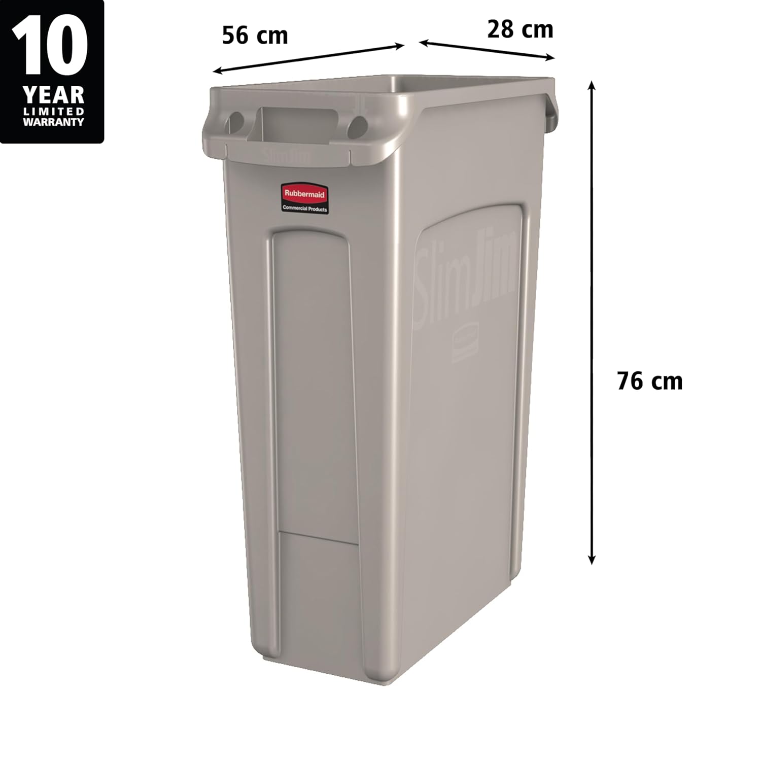 Trash Can Rubbermaid Slim Jim 92 Quart / 23 gal. Beige LLDPE Rectangular, Packaging Type- Case