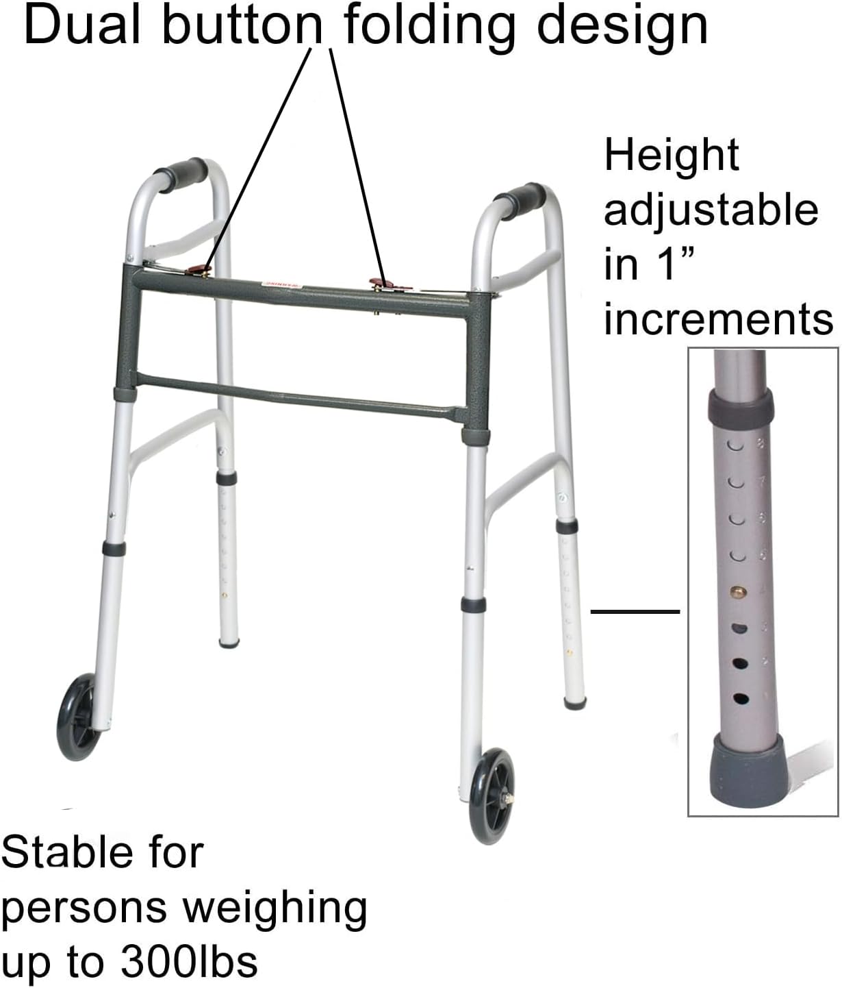 Andador plegable ProBasics Sure Lever Release de aluminio, ligero, soporta hasta 168 kg, ruedas de 12,7 cm (WKAAWSLB)