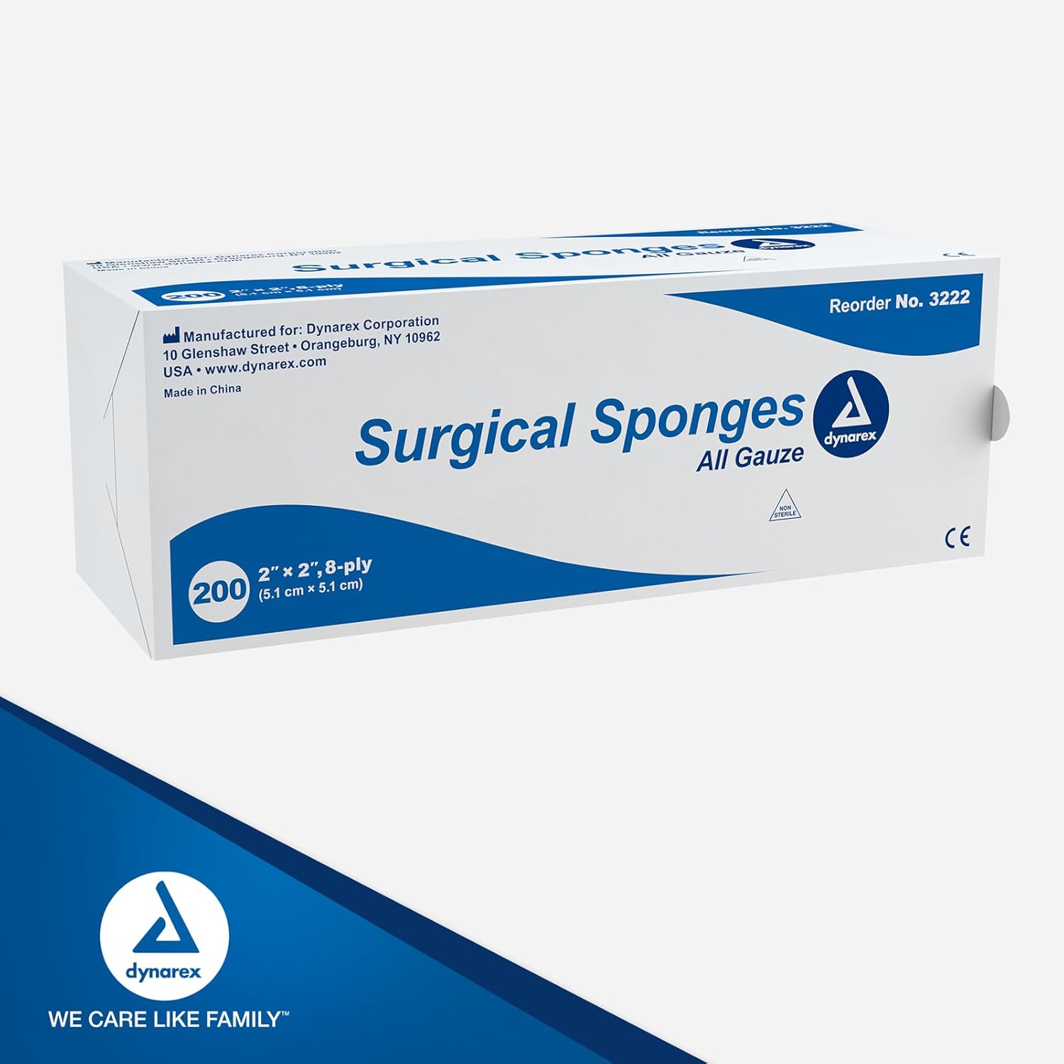 Gauze Sponge Dynarex 2 X 2 Inch 8-Ply NonSterile 200 per Pack, Packaging Type- Case