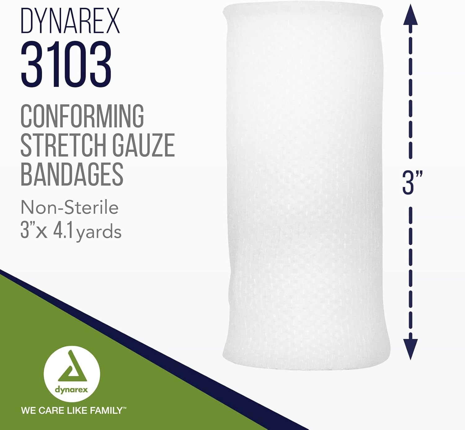Conforming Bandage Dynarex 3 Inch X 4-1/10 Yard 1-Ply NonSterile 12 per Pack, Packaging Type- Case