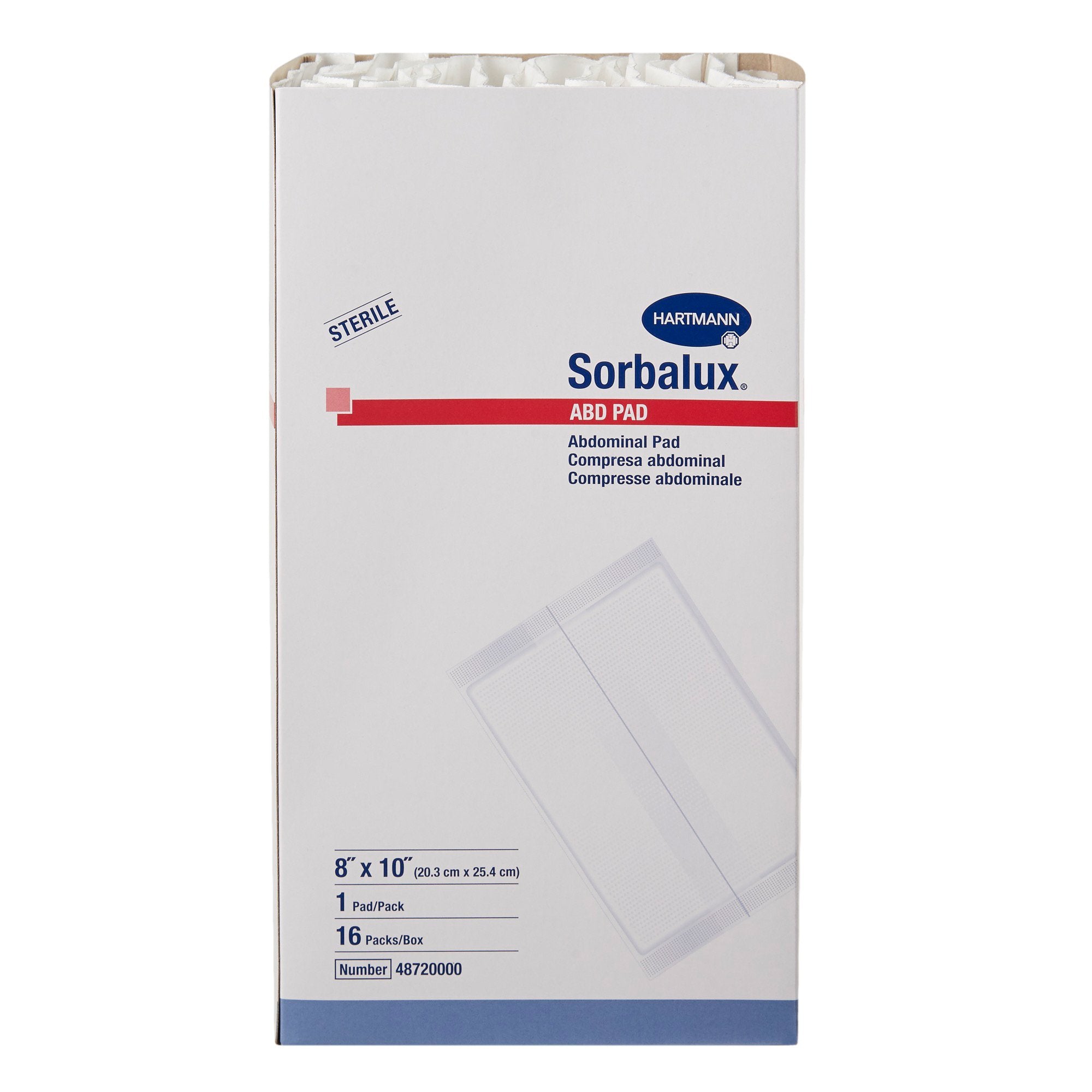 Abdominal Pad Sorbalux ABD 8 X 10 Inch 1-Ply Sterile 1 per Pouch,Packaging Type- Box