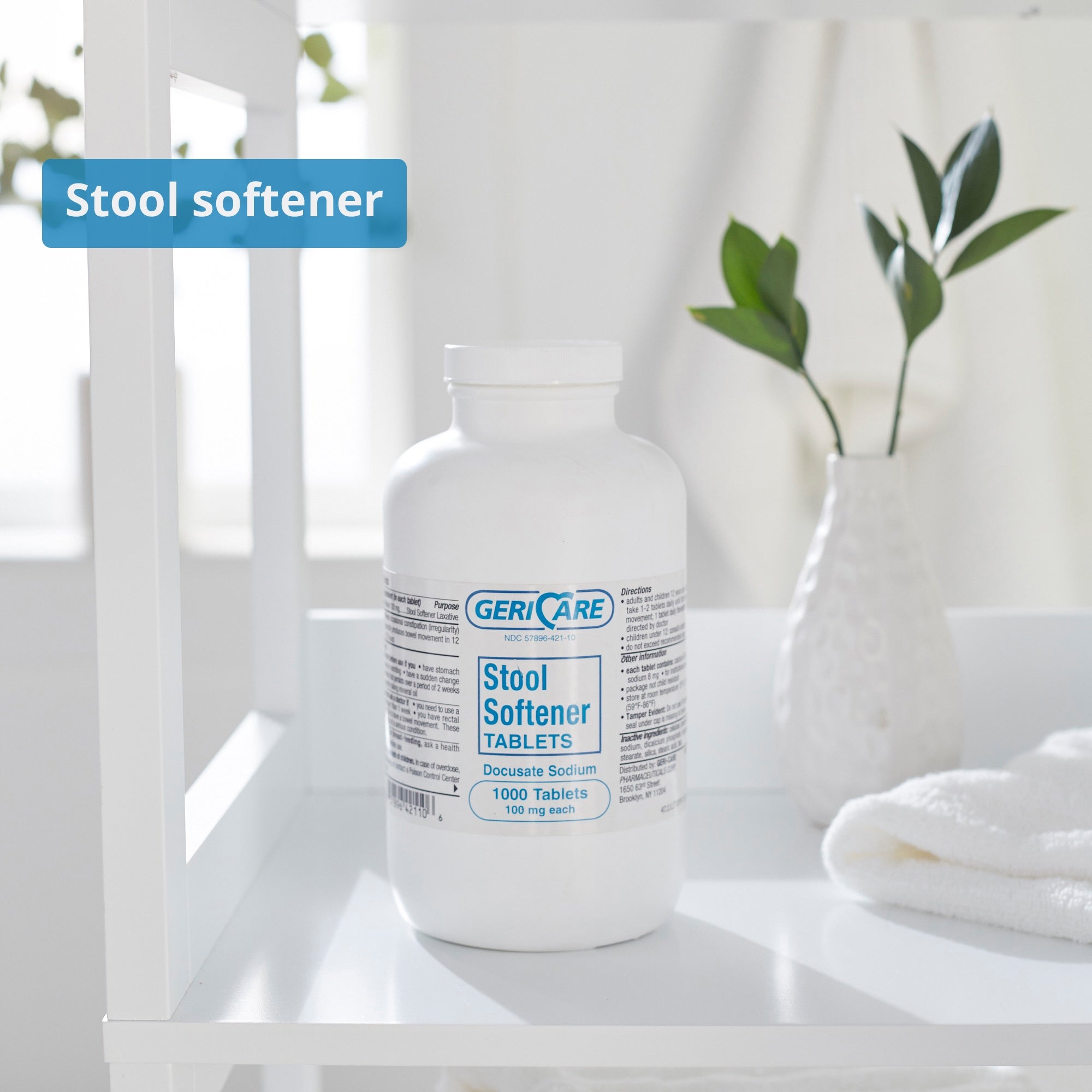 Stool Softener Geri-Care Tablet 1,000 per Bottle 100 mg Strength Docusate Sodium, Packaging Type- Case