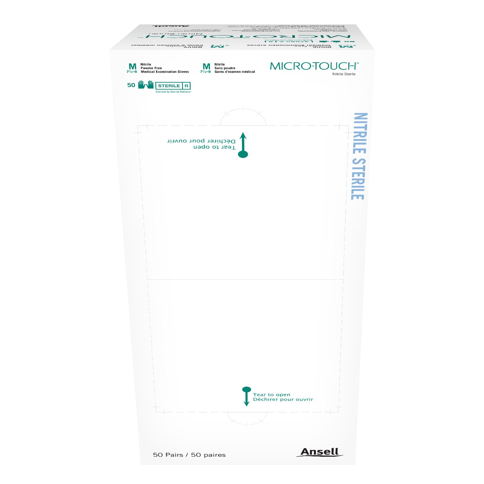 Guantes de examen Micro-Touch, tamaño mediano, estériles, de nitrilo, con puños extendidos y puntas de los dedos texturizadas, de color azul, probados con quimioterapia.