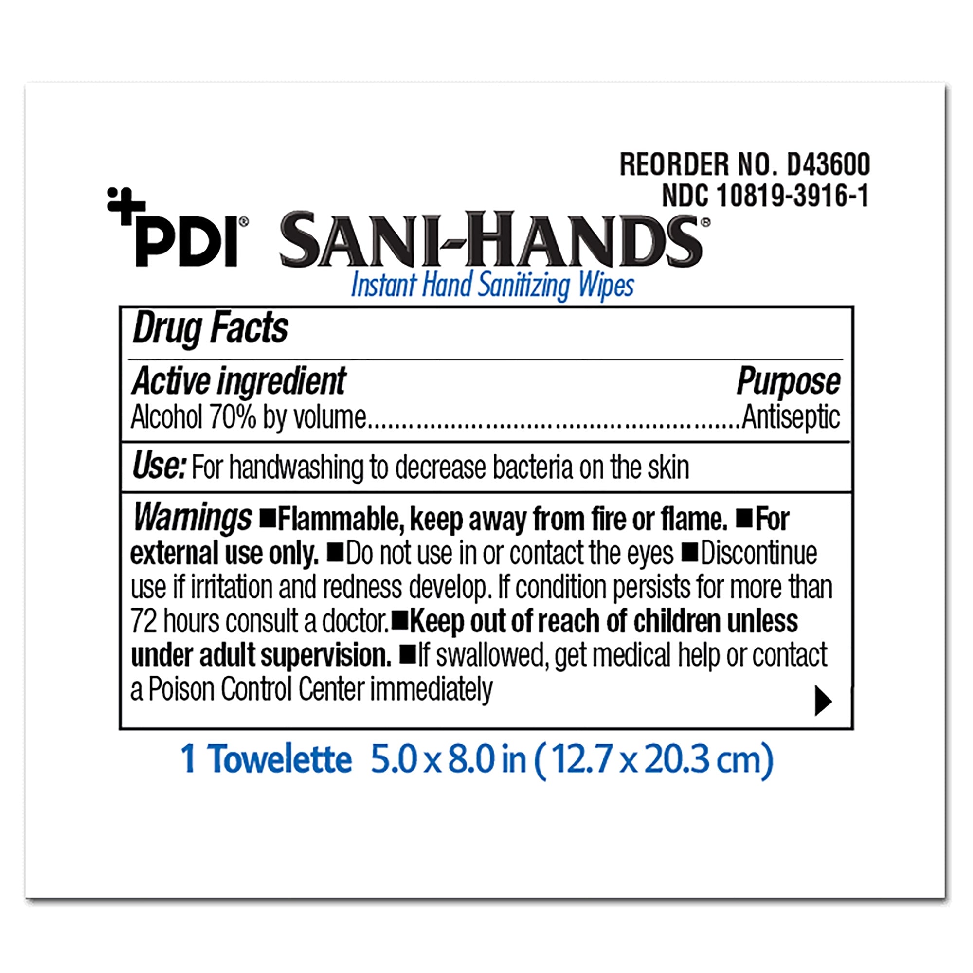 Hand Sanitizing Wipe Sani-Hands 100 Count Ethyl Alcohol Wipe Individual Packet, Packaging Type- Case