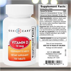 Vitamin Supplement Geri-Care Vitamin D3 400 IU Strength Tablet 100 per Bottle | Case
