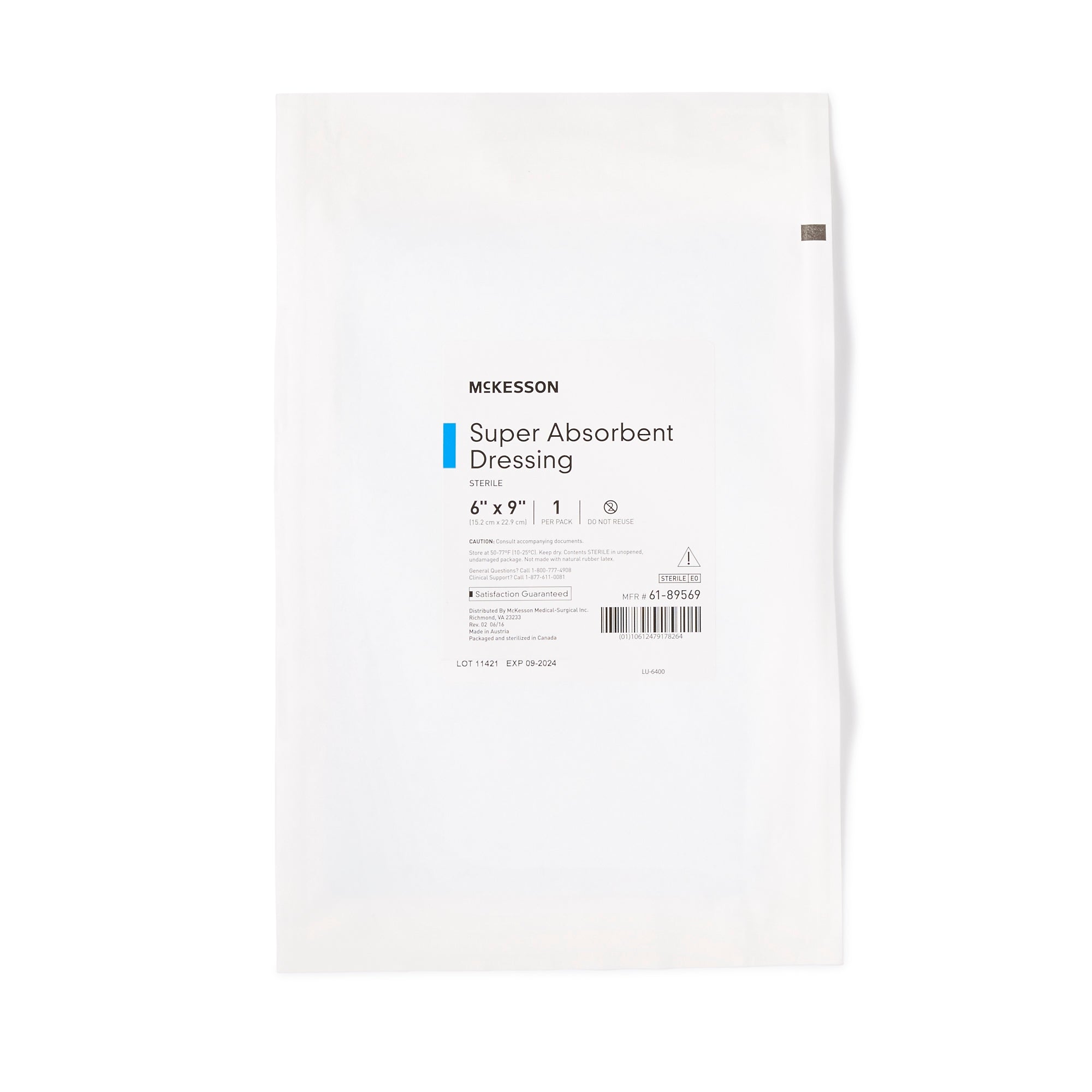 Super Absorbent Dressing McKesson 6 X 9 Inch Rectangle, Packaging Type- Case