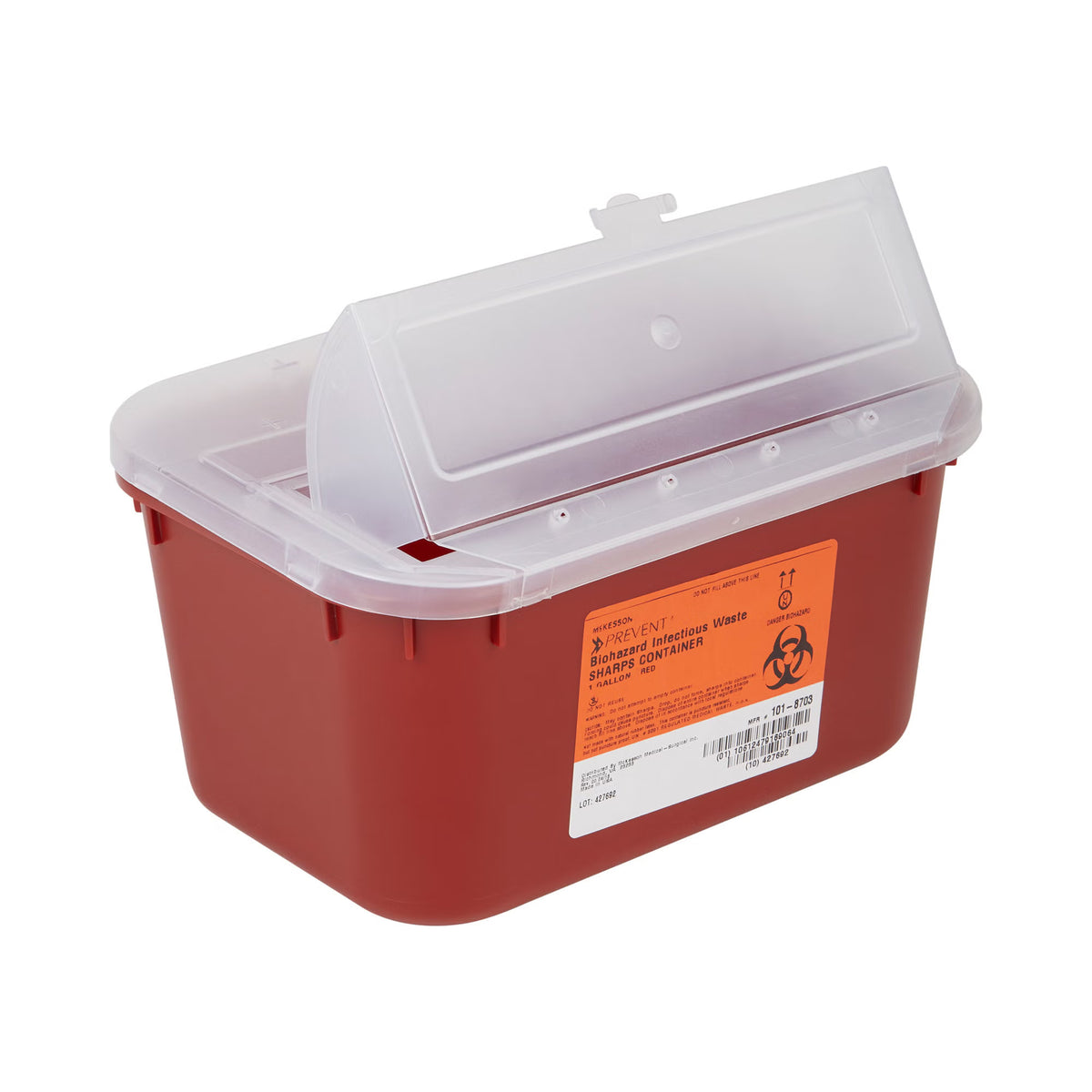 Sharps Container McKesson Red Base 13-1/2 H X 12-1/2 W X 6 D Inch Horizontal Entry 3 Gallon 5 H X 10 W X 7 | 1 Gallon · Case of 24
